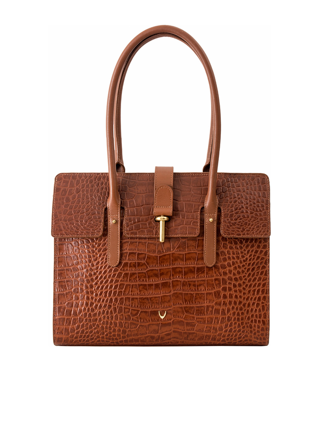 Hidesign Tan Brown Crocodile Skin Textured Leather Shoulder Bag