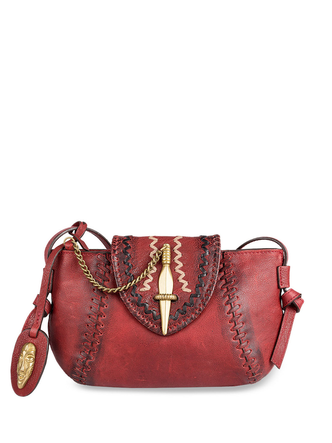 Hidesign Red Solid Leather Sling Bag