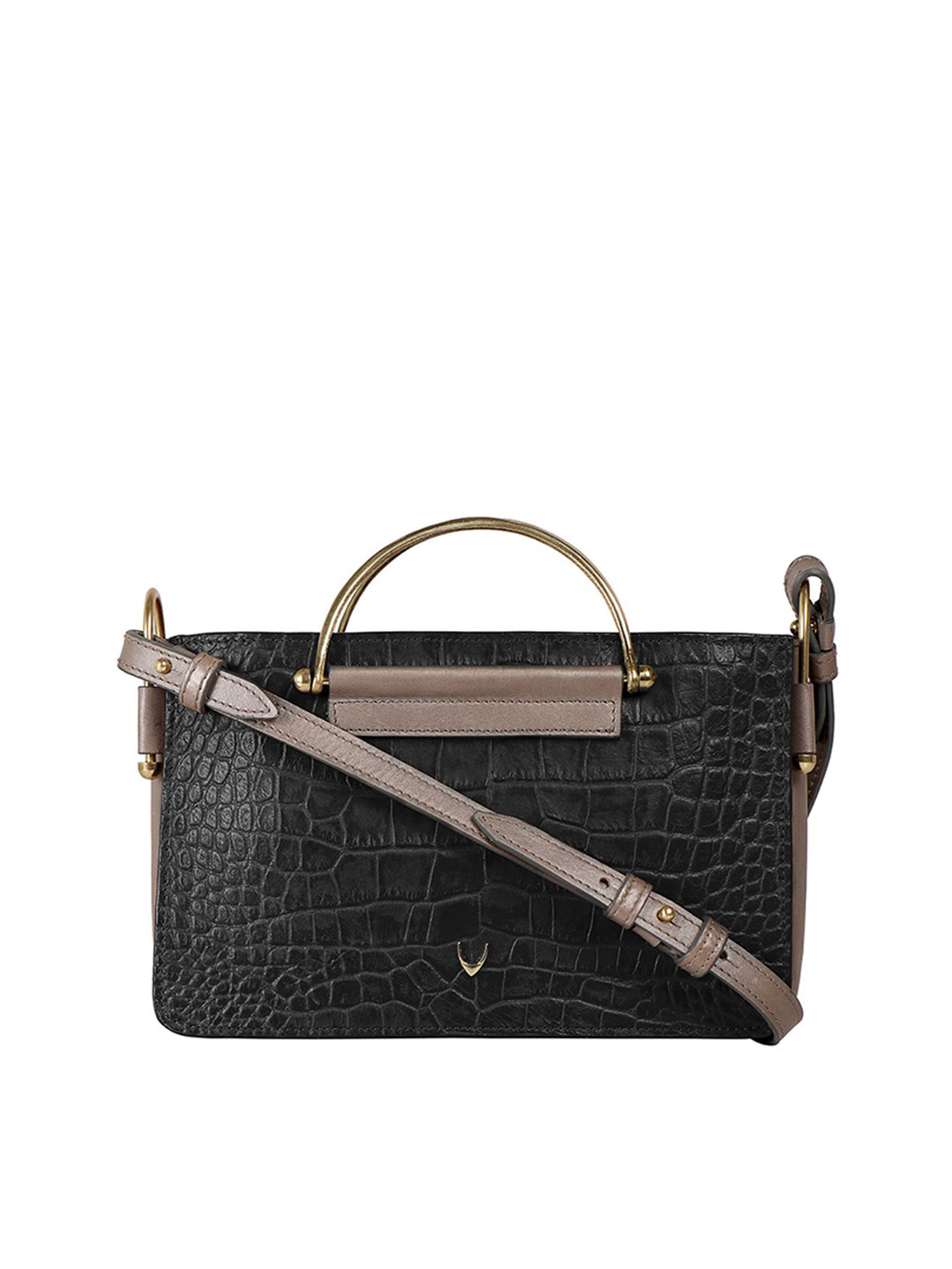 Hidesign Black Crocodile Skin Textured Leather Handheld Bag