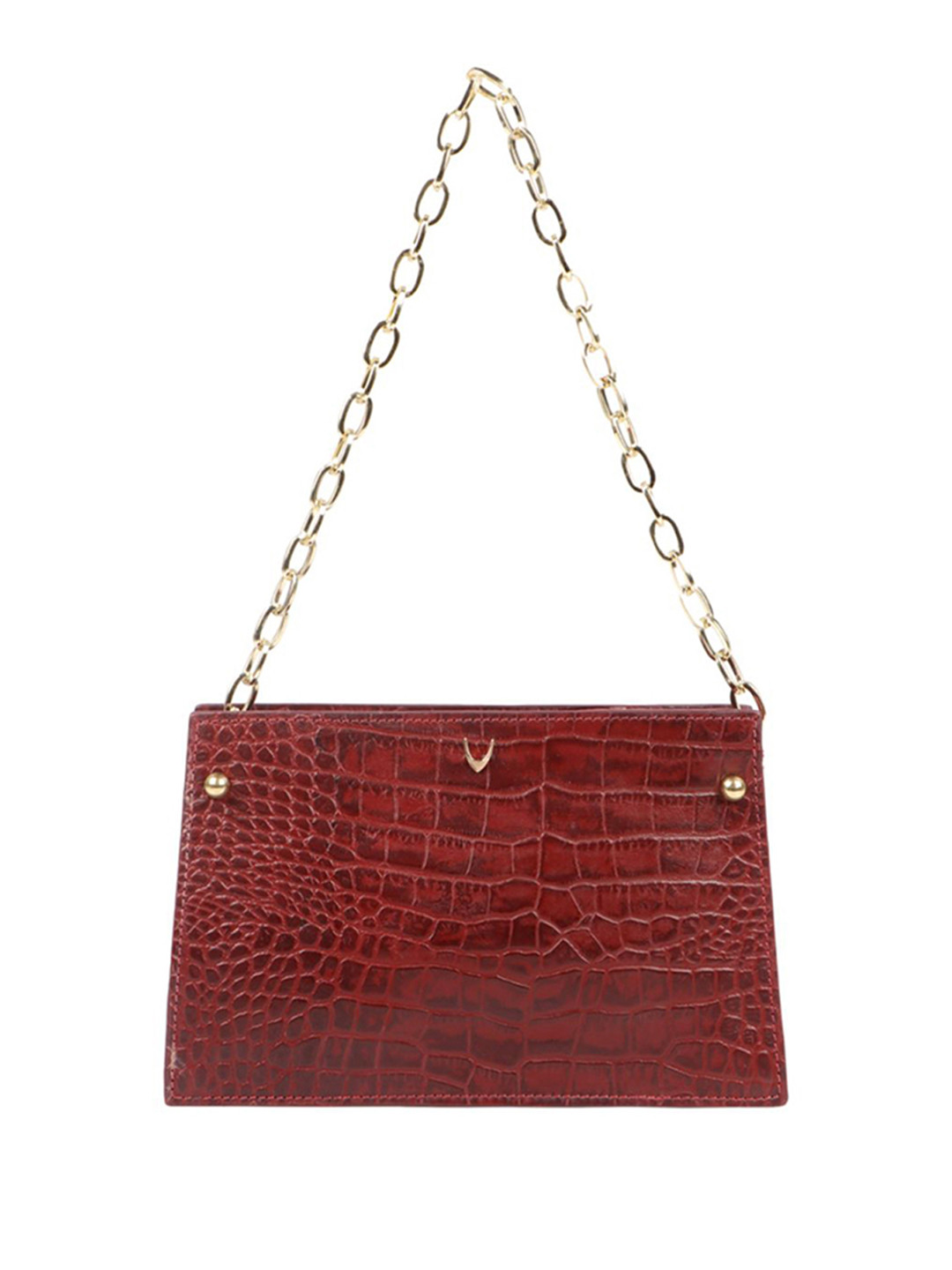 Hidesign Maroon Crocodile Skin Textured Leather Shoulder Bag