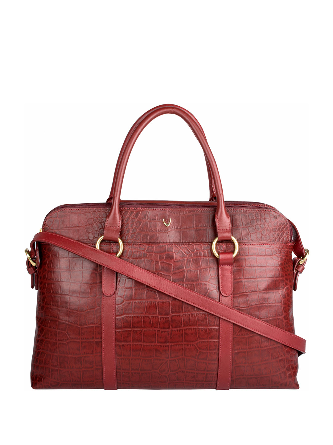 Hidesign Maroon Crocodile Skin Textured Leather Handheld Bag