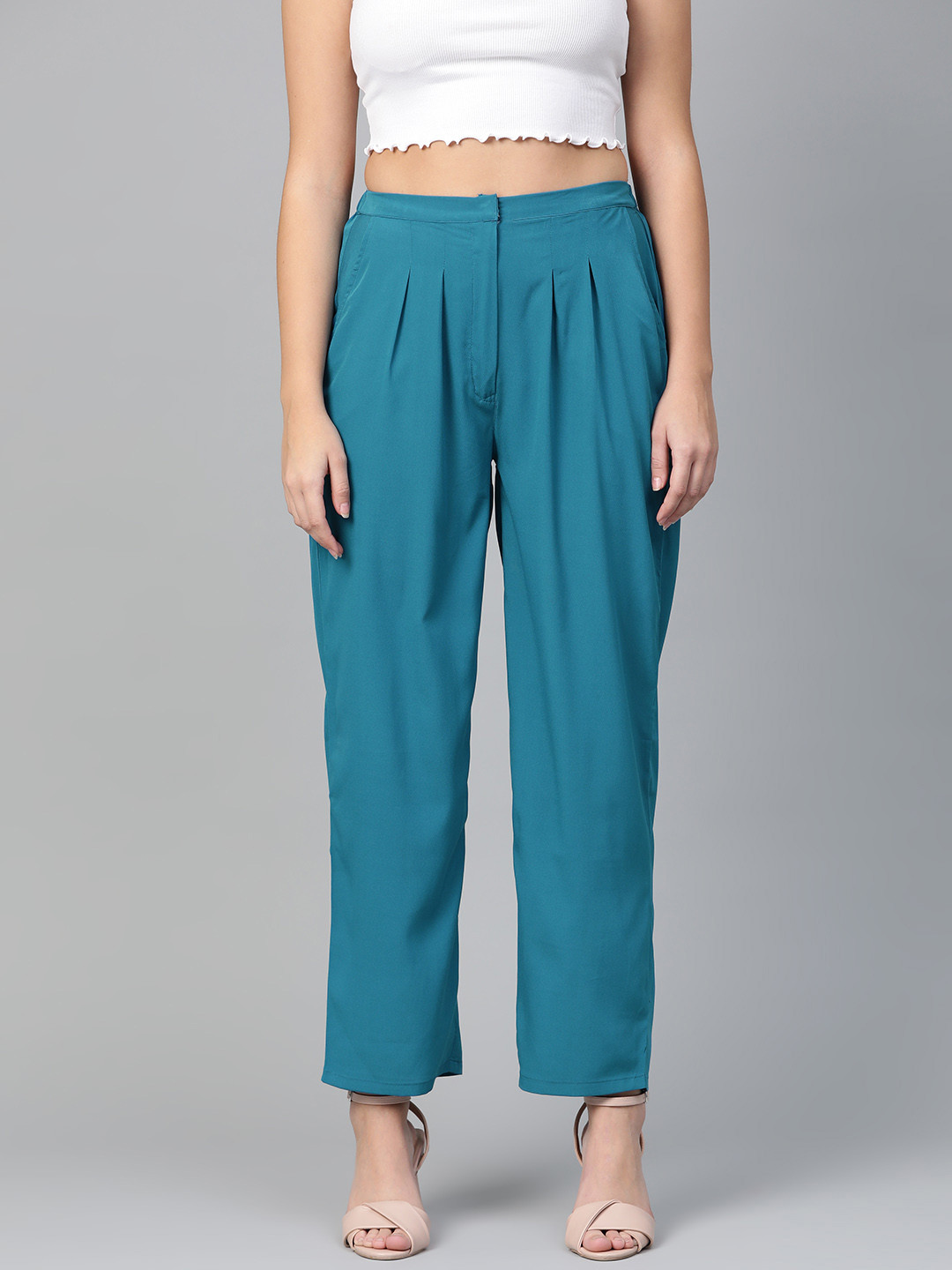 Pannkh Women Blue Regular Fit Solid Trousers