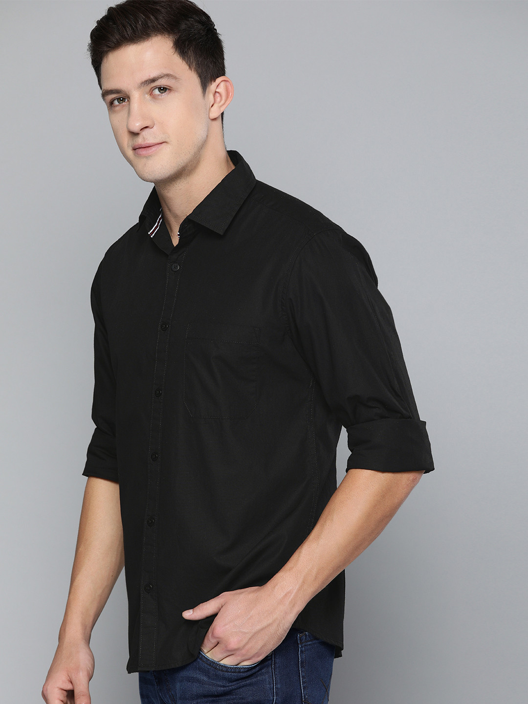Harvard Men Black Regular Fit Solid Casual Shirt
