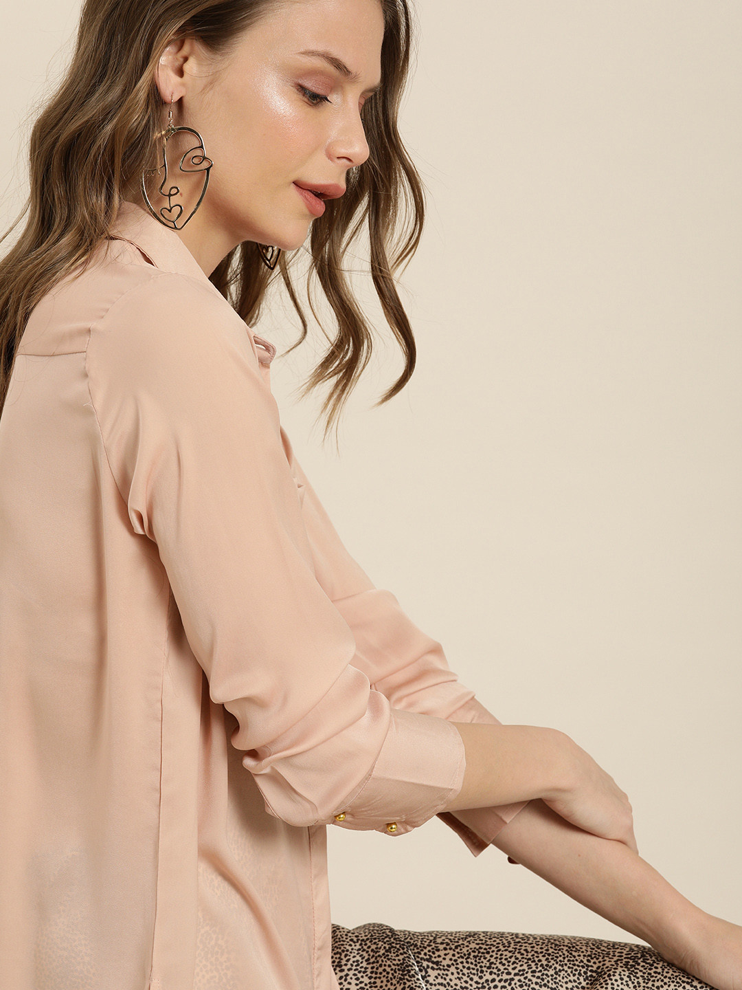 her by invictus Women Peach-Coloured Regular Fit Solid Casual Shirt