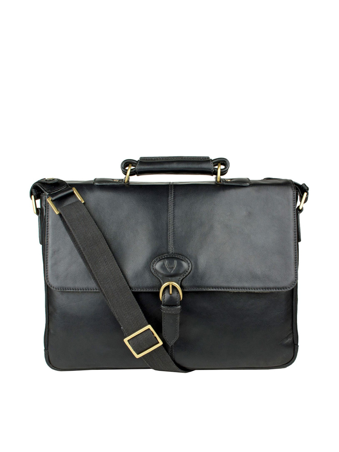 Hidesign Men Black Solid Messenger Leather Bag