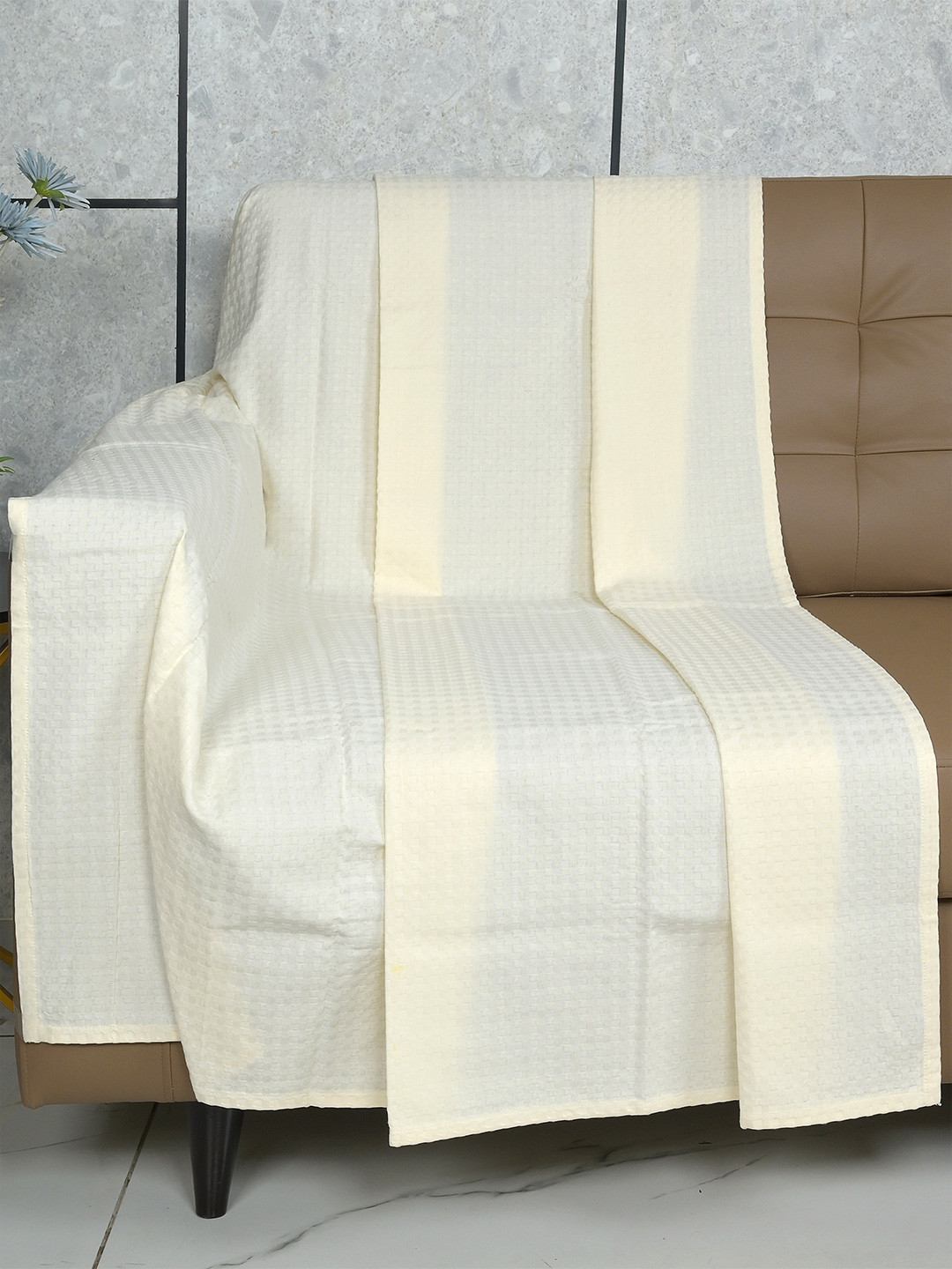 Saral Home White Self-Designed Pure Cotton 3 Seater Sofa Throw