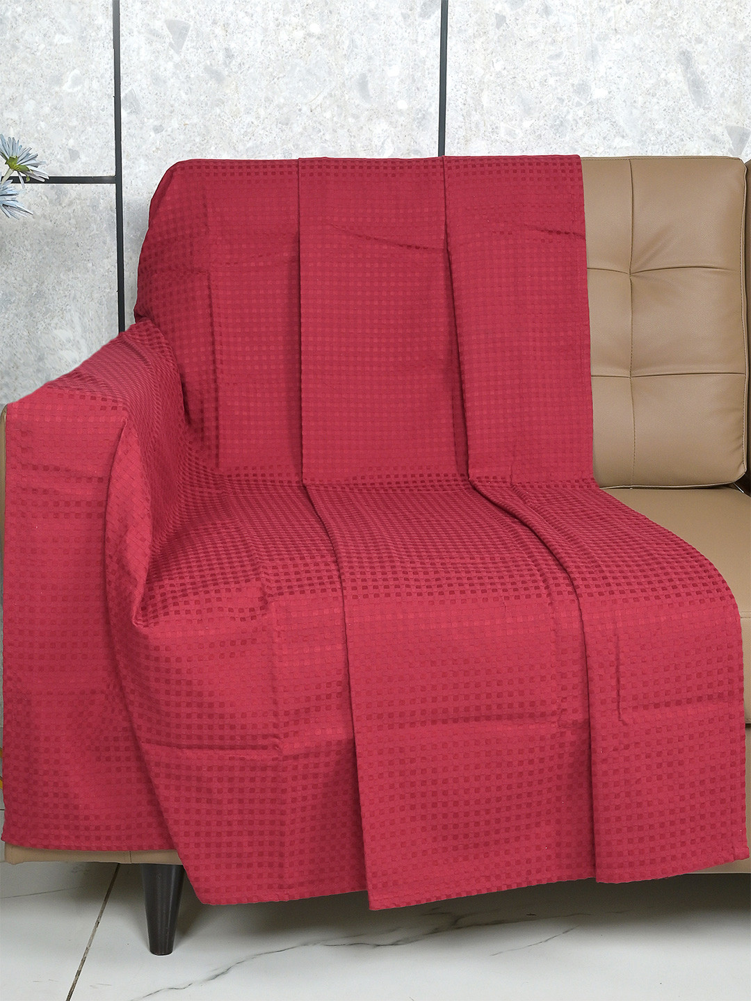 Saral Home Brown Self-Designed Pure Cotton 3 Seater Sofa Throw