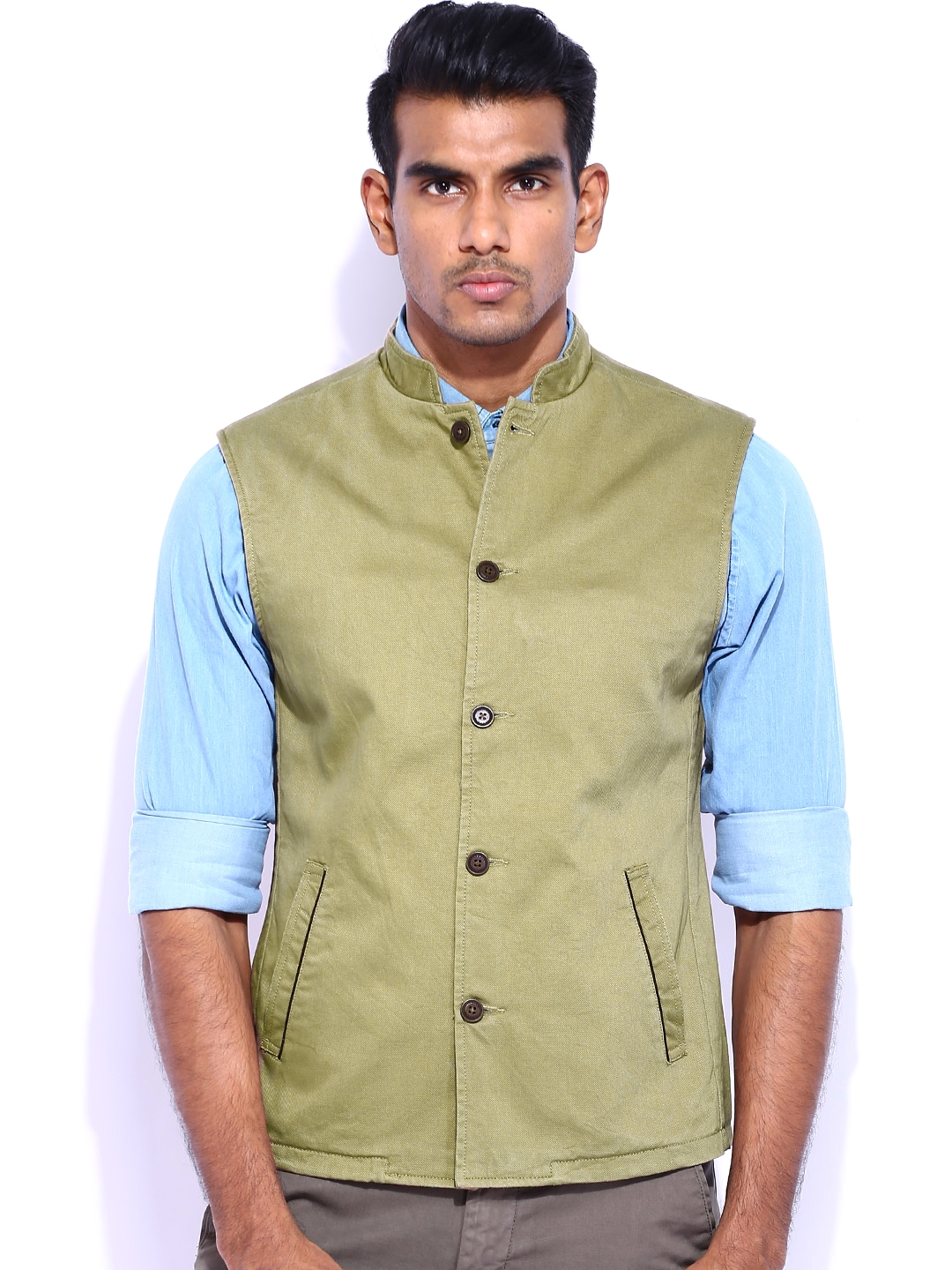 Khaki on sale nehru jacket