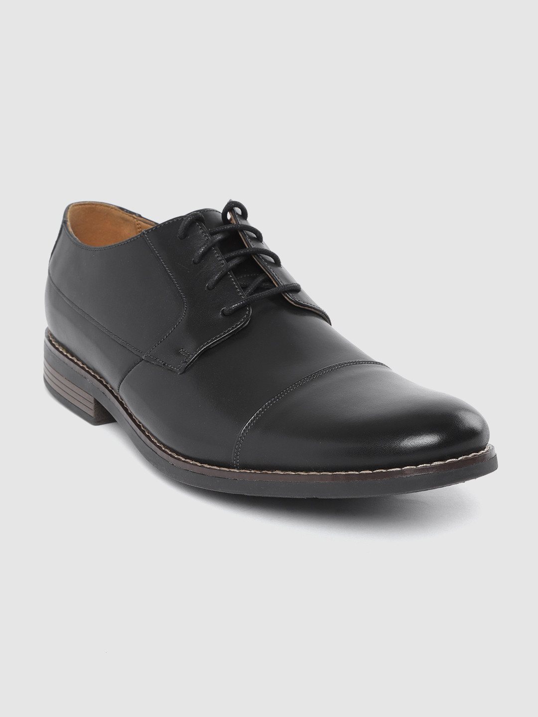 Clarks Men Black Solid Leather Formal Derbys
