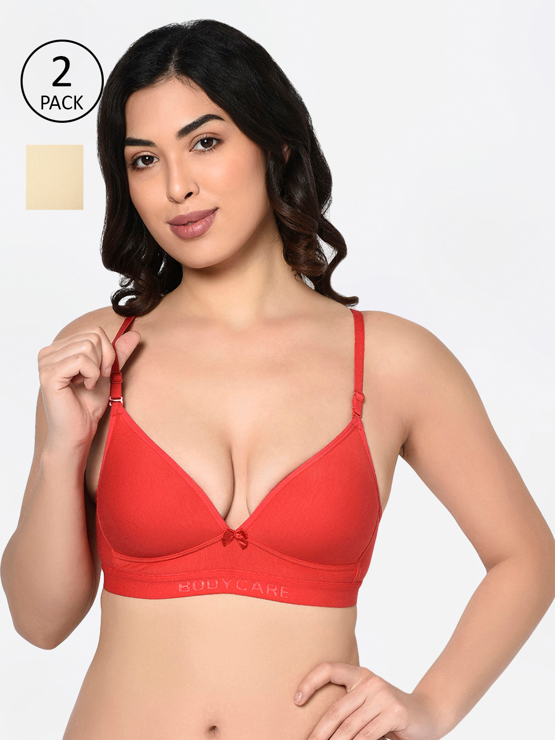 Bodycare Pack of 2 Assorted Non-Wired Heavily Padded Sports Bra E1606-REDSKIN-2PCS