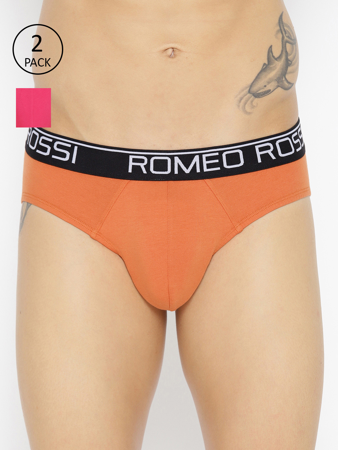 ROMEO ROSSI Men Pack of 2 Solid Basic Briefs CLBP-2003-OR-MZ
