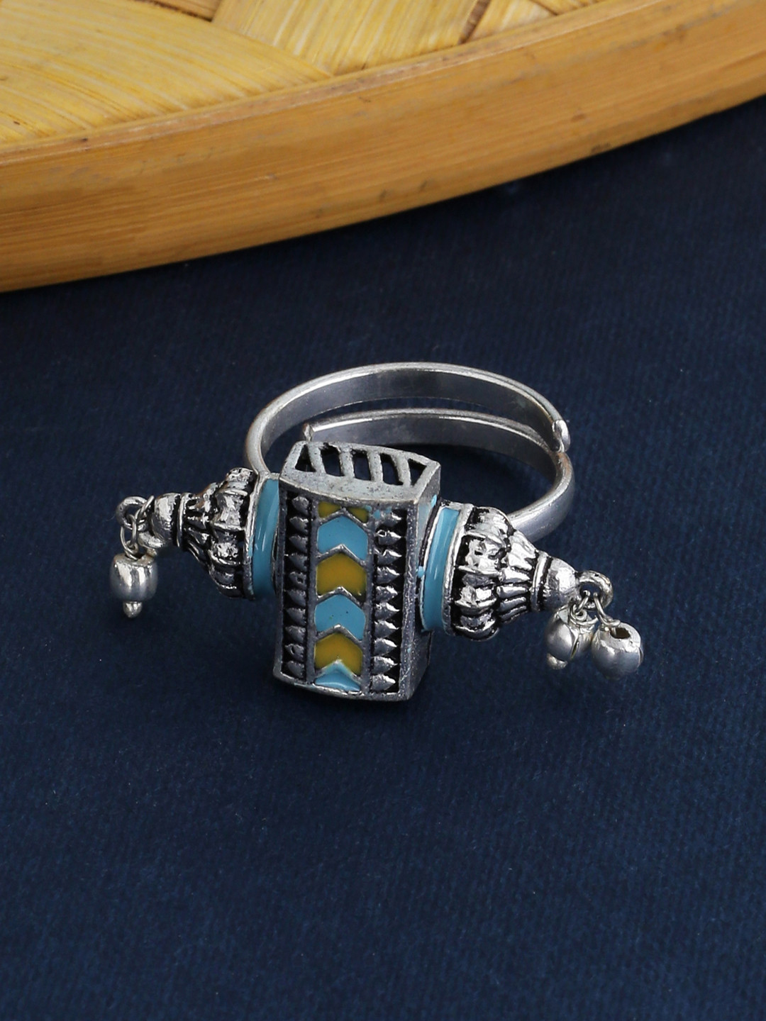 Voylla Women Silver Plating with Enamel Ethnic Ring