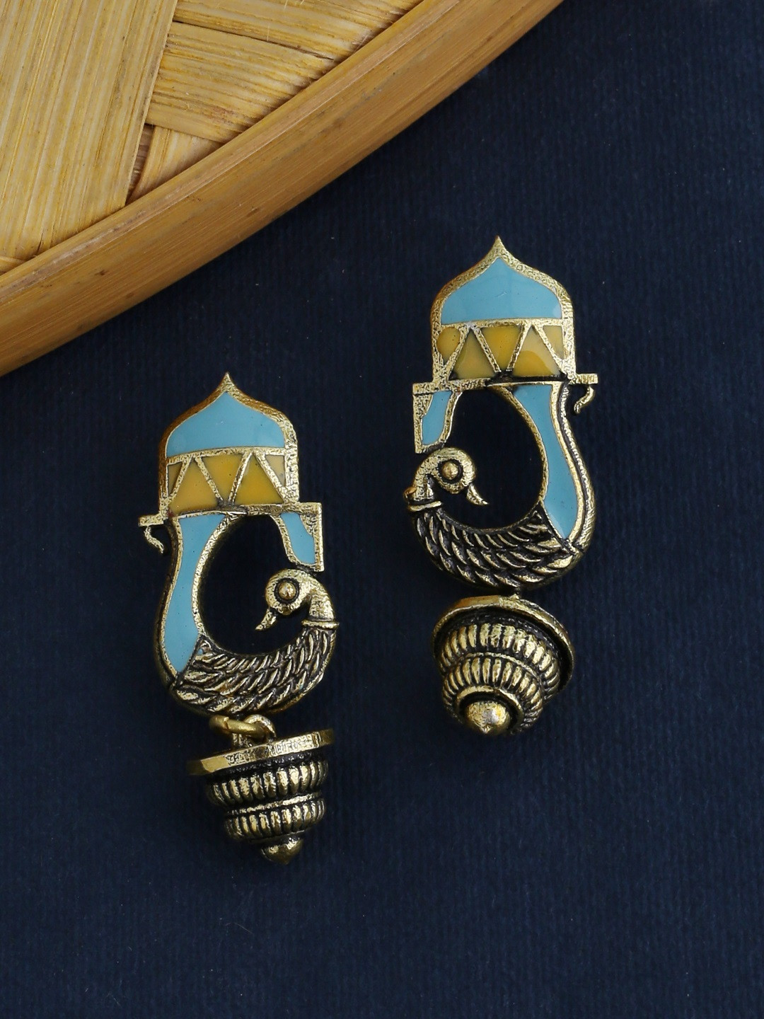 Gwalior Gold Toned Peacock Motif Earrings