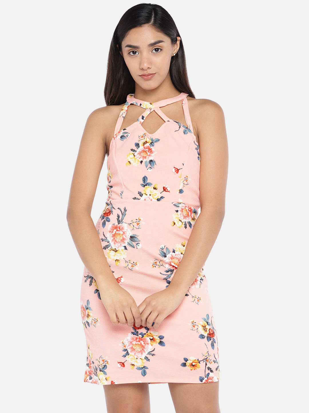 Globus Women Peach-Coloured & Blue Printed Shirt Dress