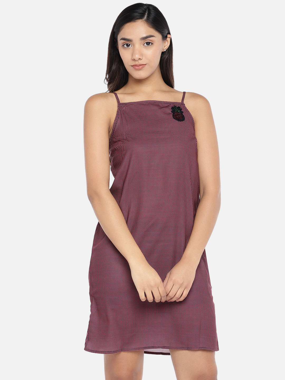 Globus Women Pink Self-Checked A-Line Dress