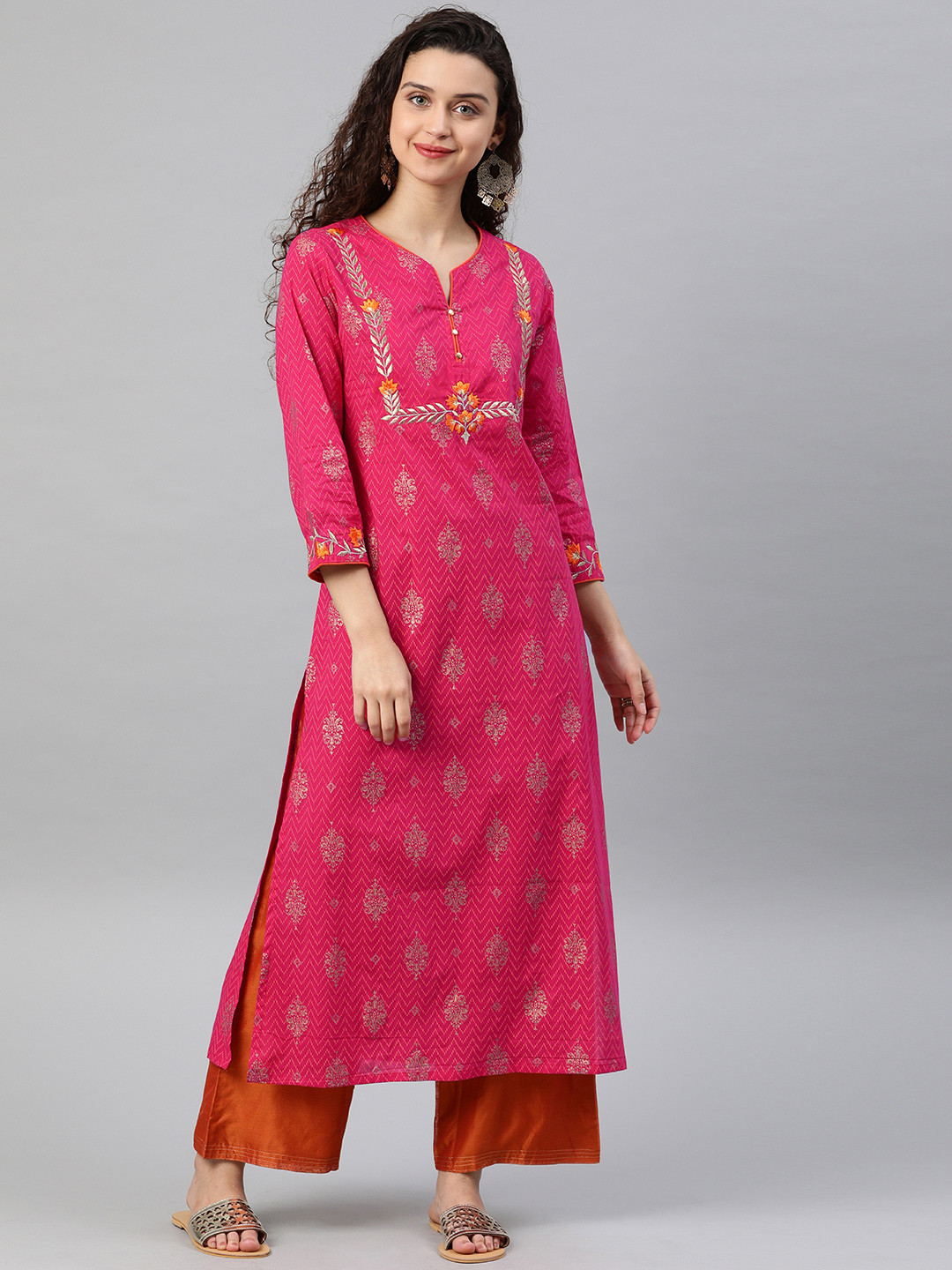 YASH GALLERY Women Pink Embroidered Straight Kurta