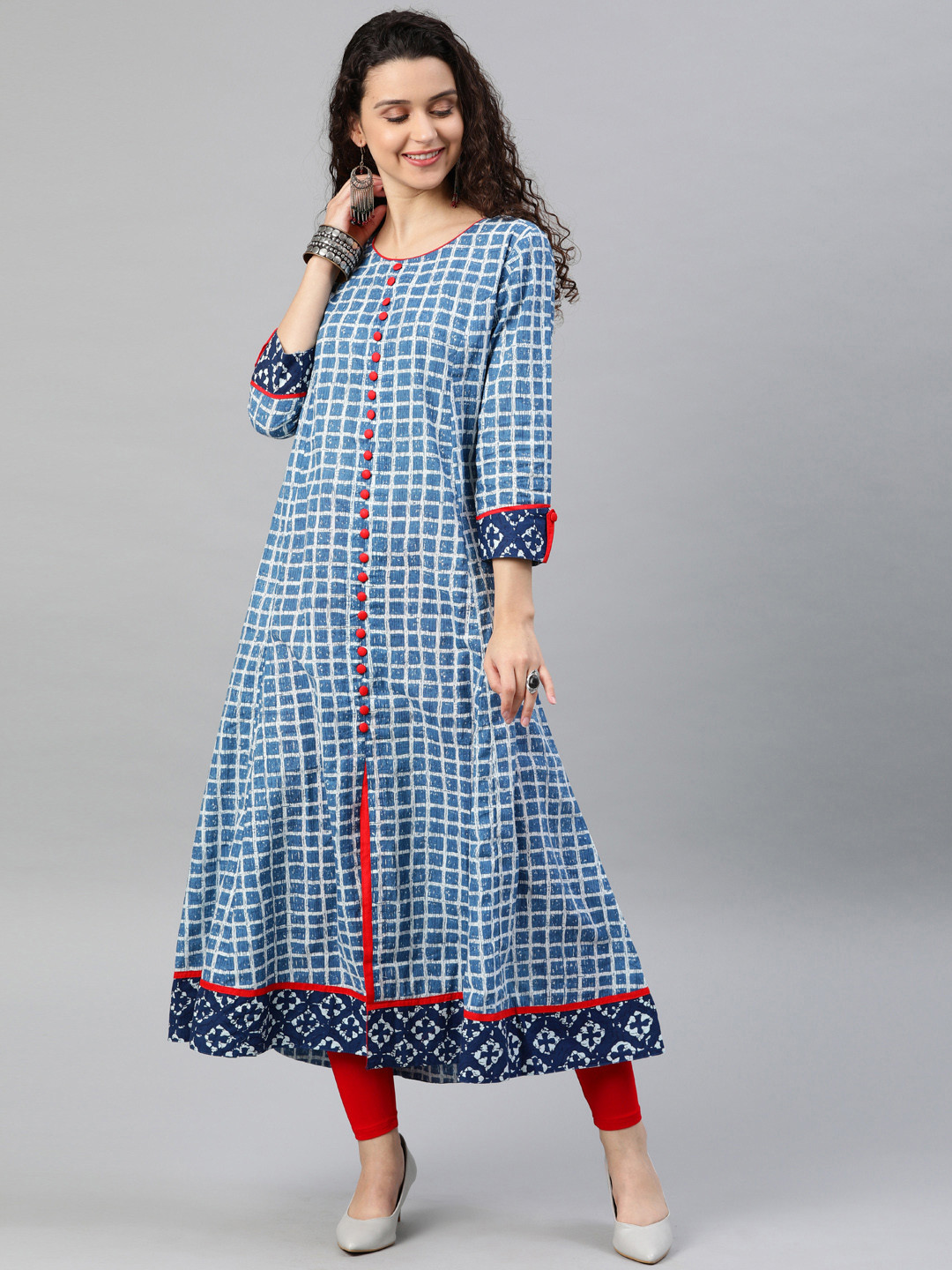 YASH GALLERY Women Blue Printed A-Line Kurta