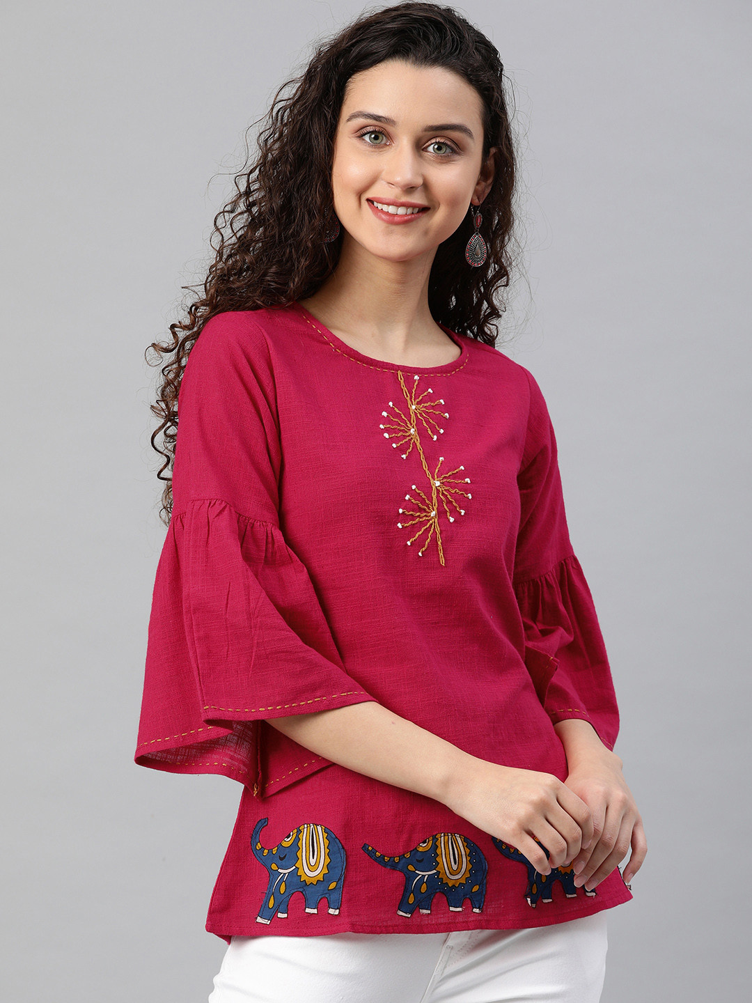 YASH GALLERY Fuchsia Pink Embroidered Top With Applique
