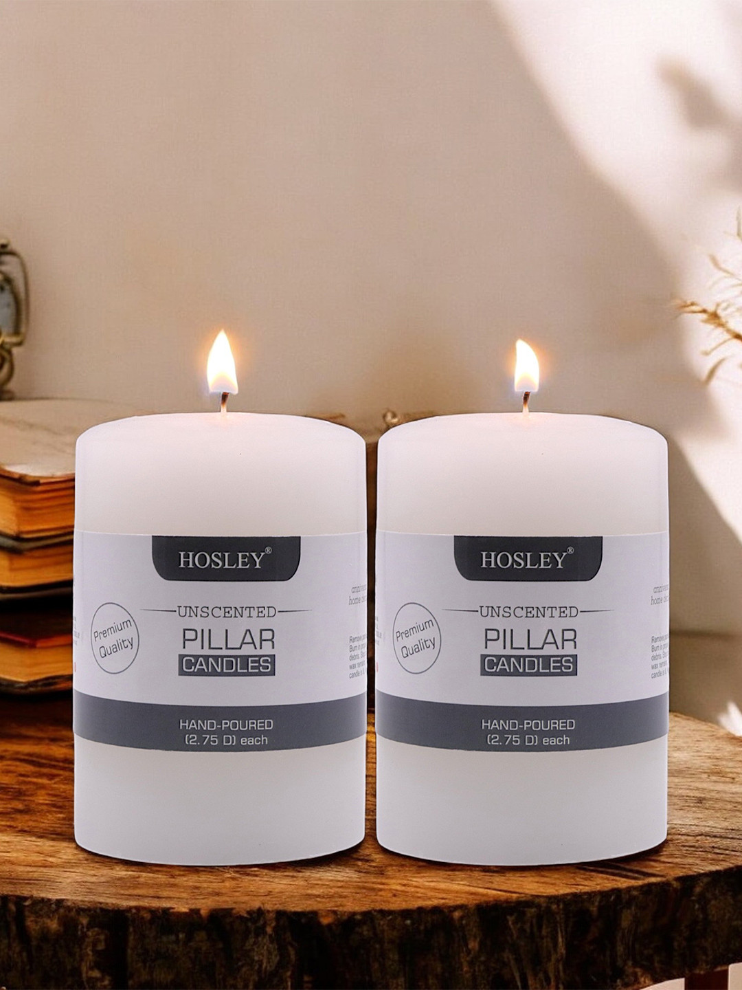 HOSLEY 2Pcs Smokeless 1 Wick Solid Geometric Regular Pillar Candles