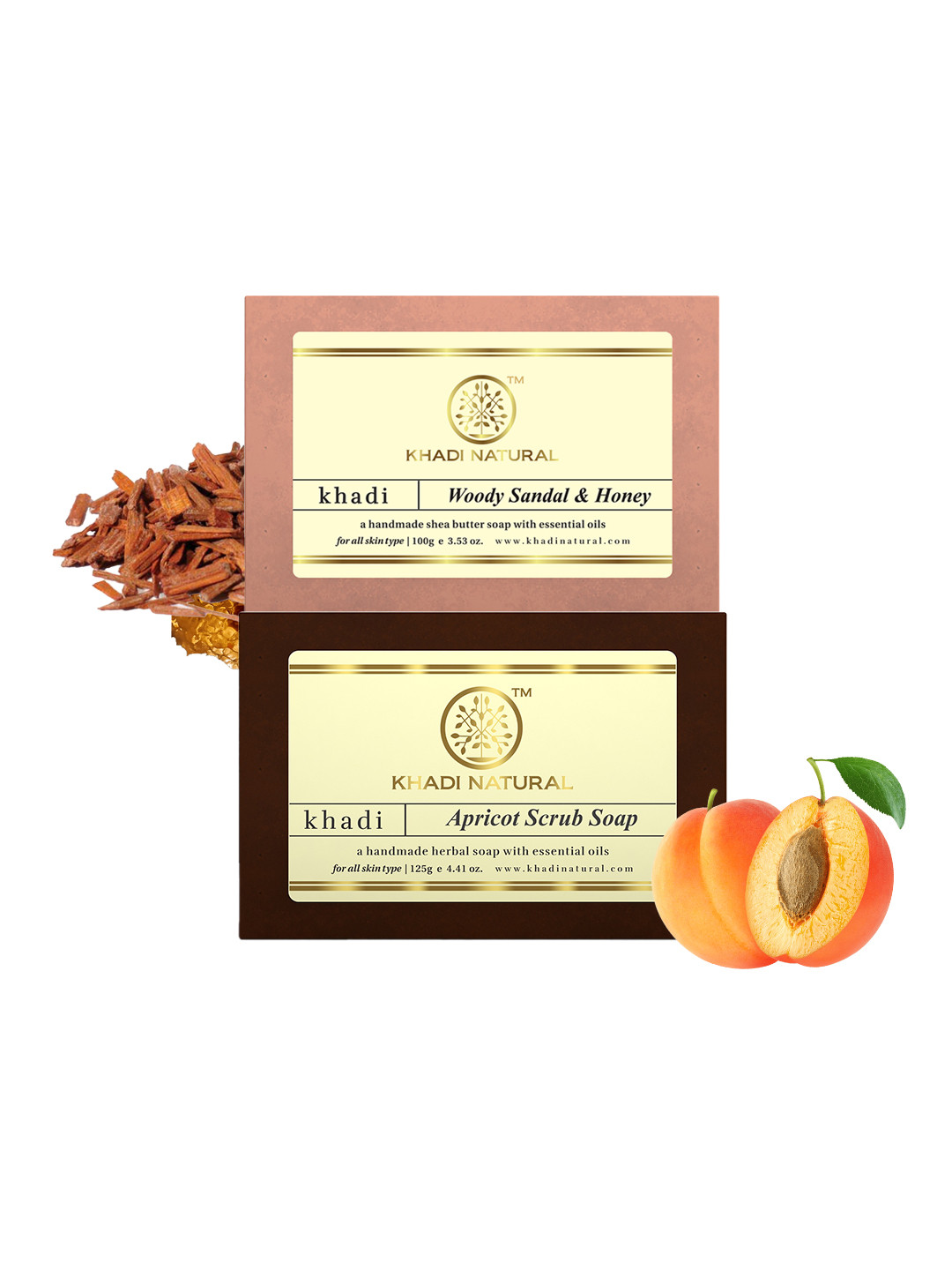 Khadi Natural Set of Handmade Woody Sandal & Honey Soap & Apricot Scrub Soap