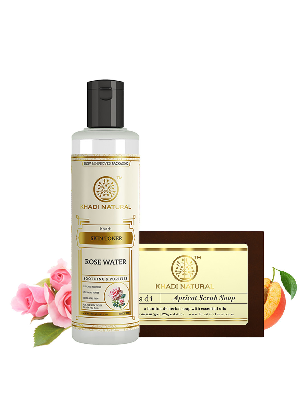 Khadi Natural Set of Pure Rose Water Skin Toner & Handmade Apricot Scrub Soap