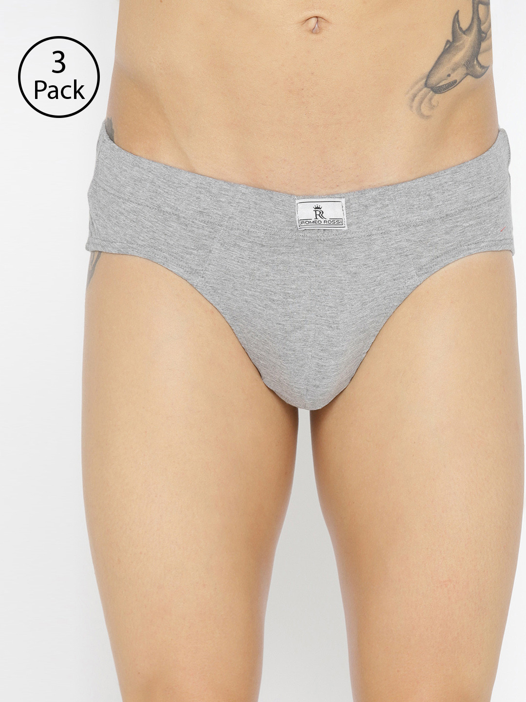 ROMEO ROSSI Pack of 3 Grey Solid Low Rise Briefs SBIE-1002-GM-3