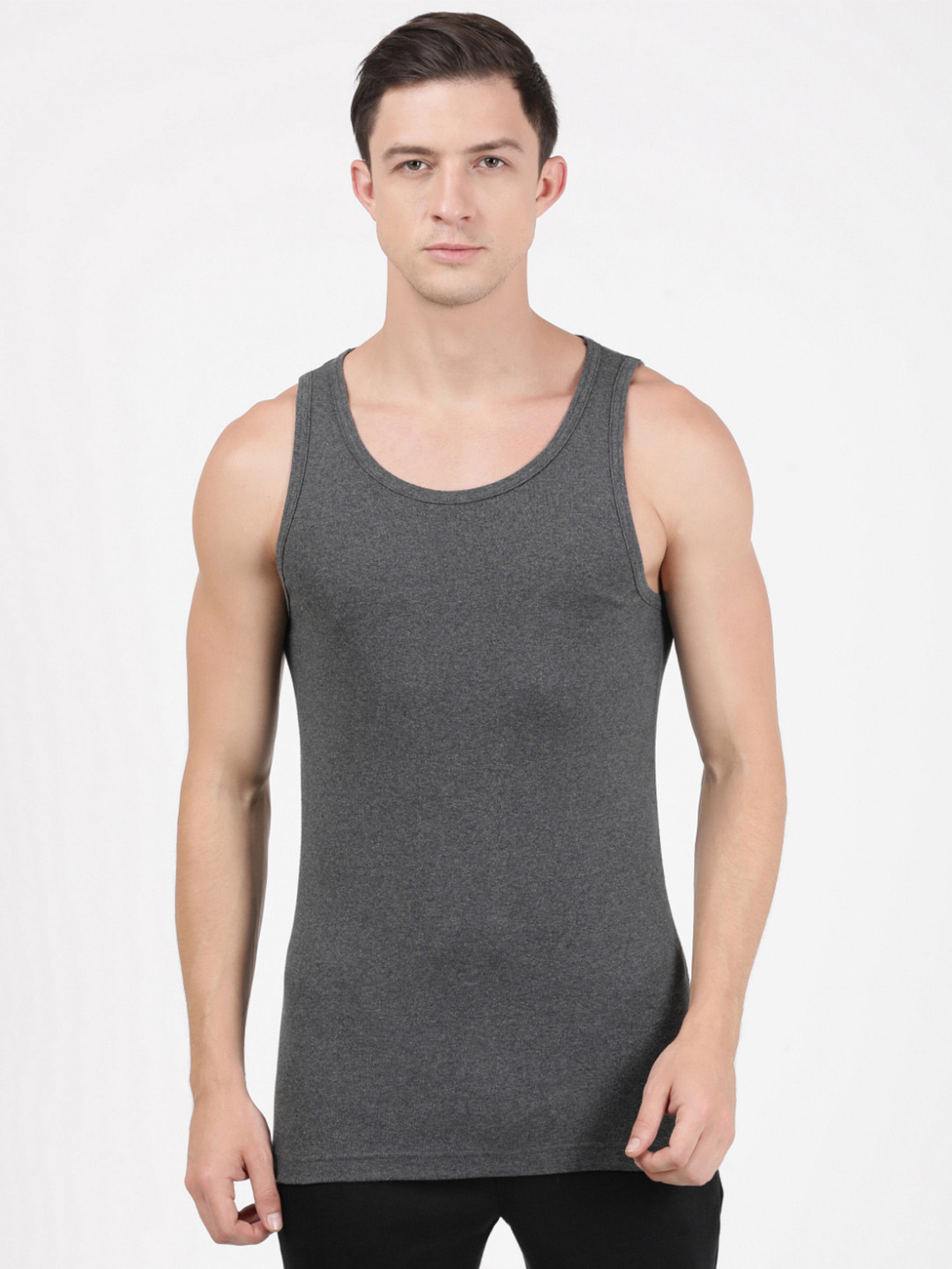Jockey Men Charcoal Grey Solid Cotton Innerwear Basic Vest