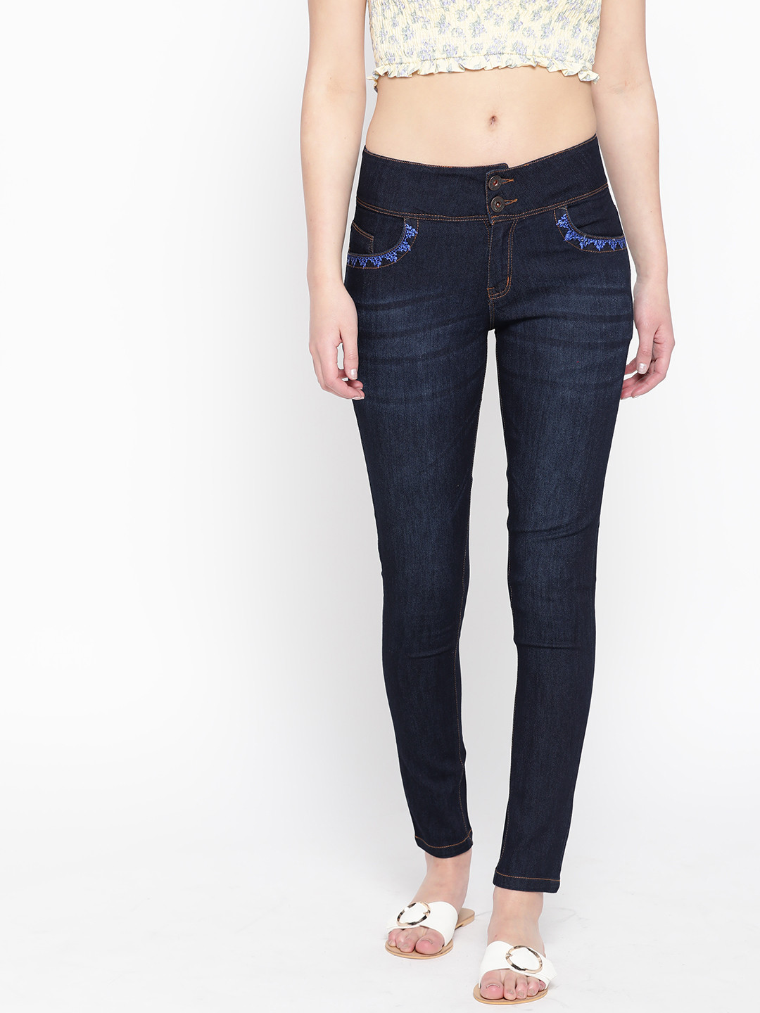 urSense Women Navy Blue Slim Fit High-Rise Clean Look Stretchable Jeans