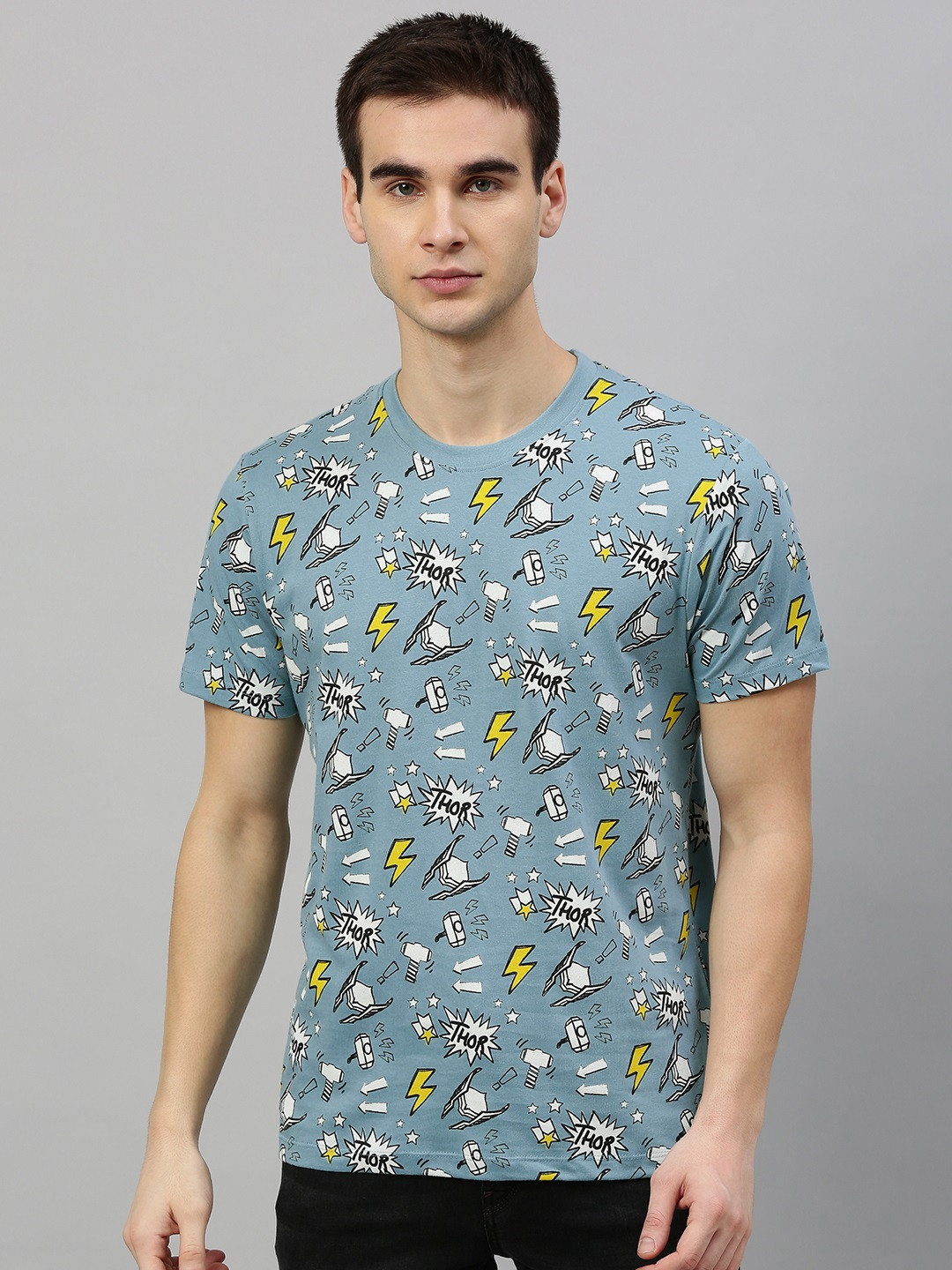 Kook N Keech Marvel Men Blue  White Thor Printed Round Neck  Cotton T-shirt