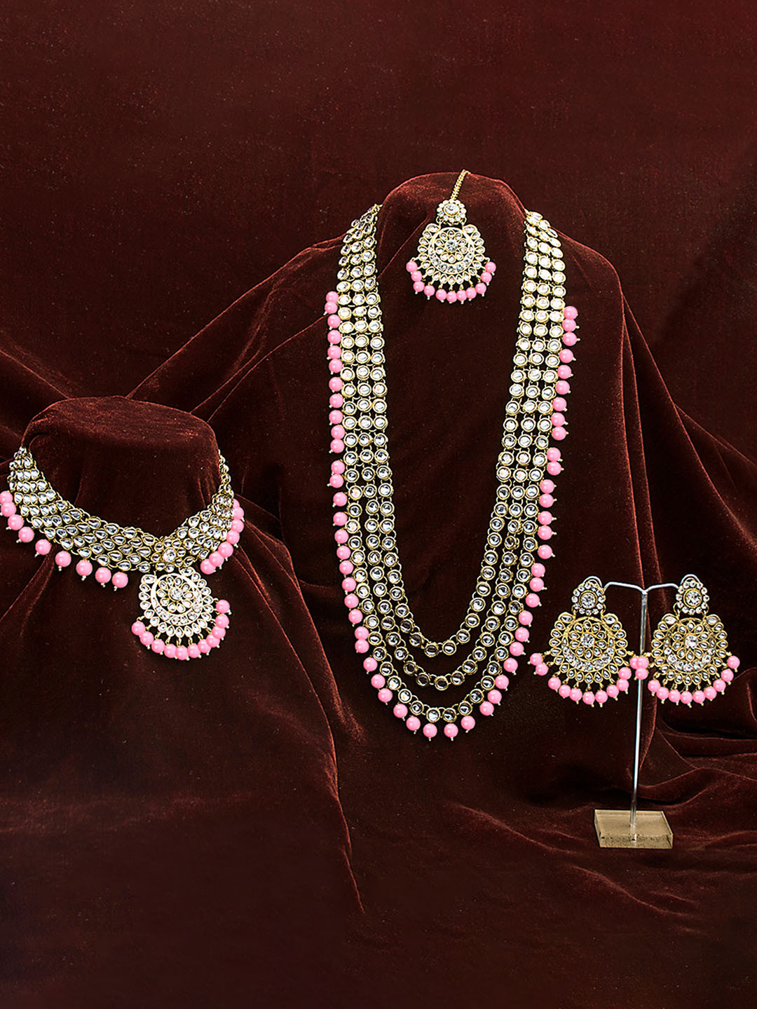 Peora 18K Gold-Plated Pink Traditional Kundan Jewellery Set