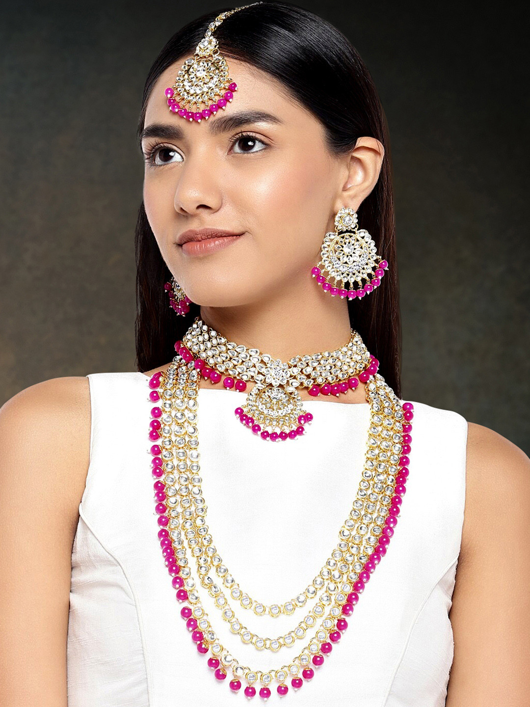Peora 18K Gold Plated Kundan Bead Studded Jewellery Set
