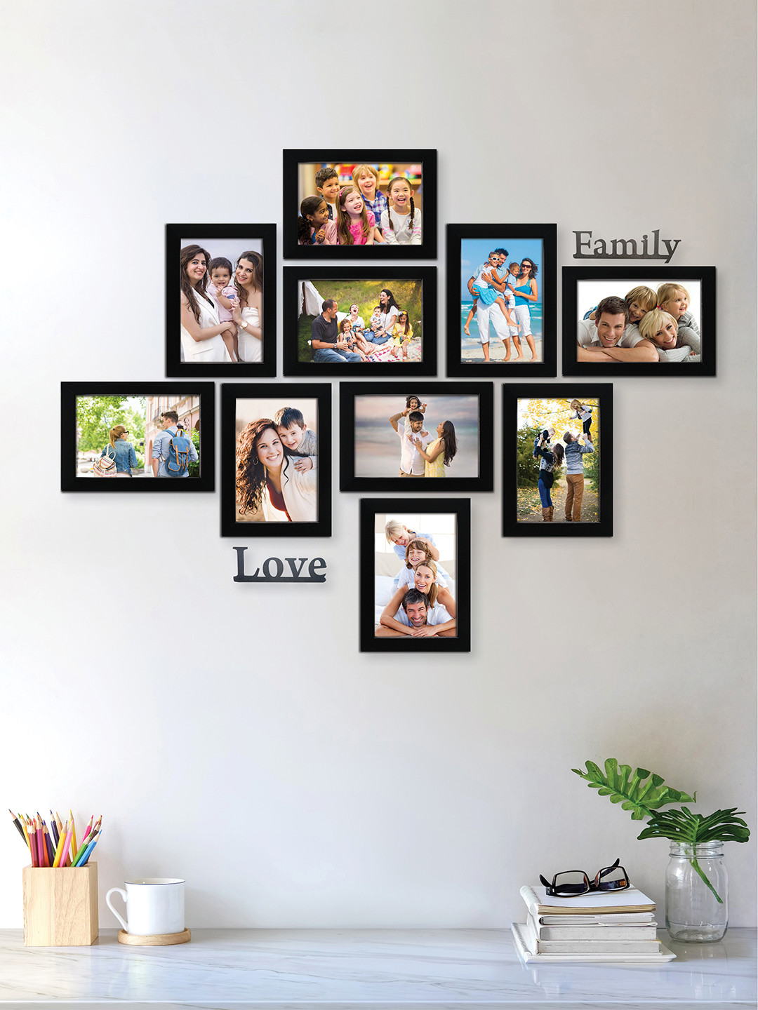 RANDOM Set of 10 Black Solid Individual Photo Frame With Plaques