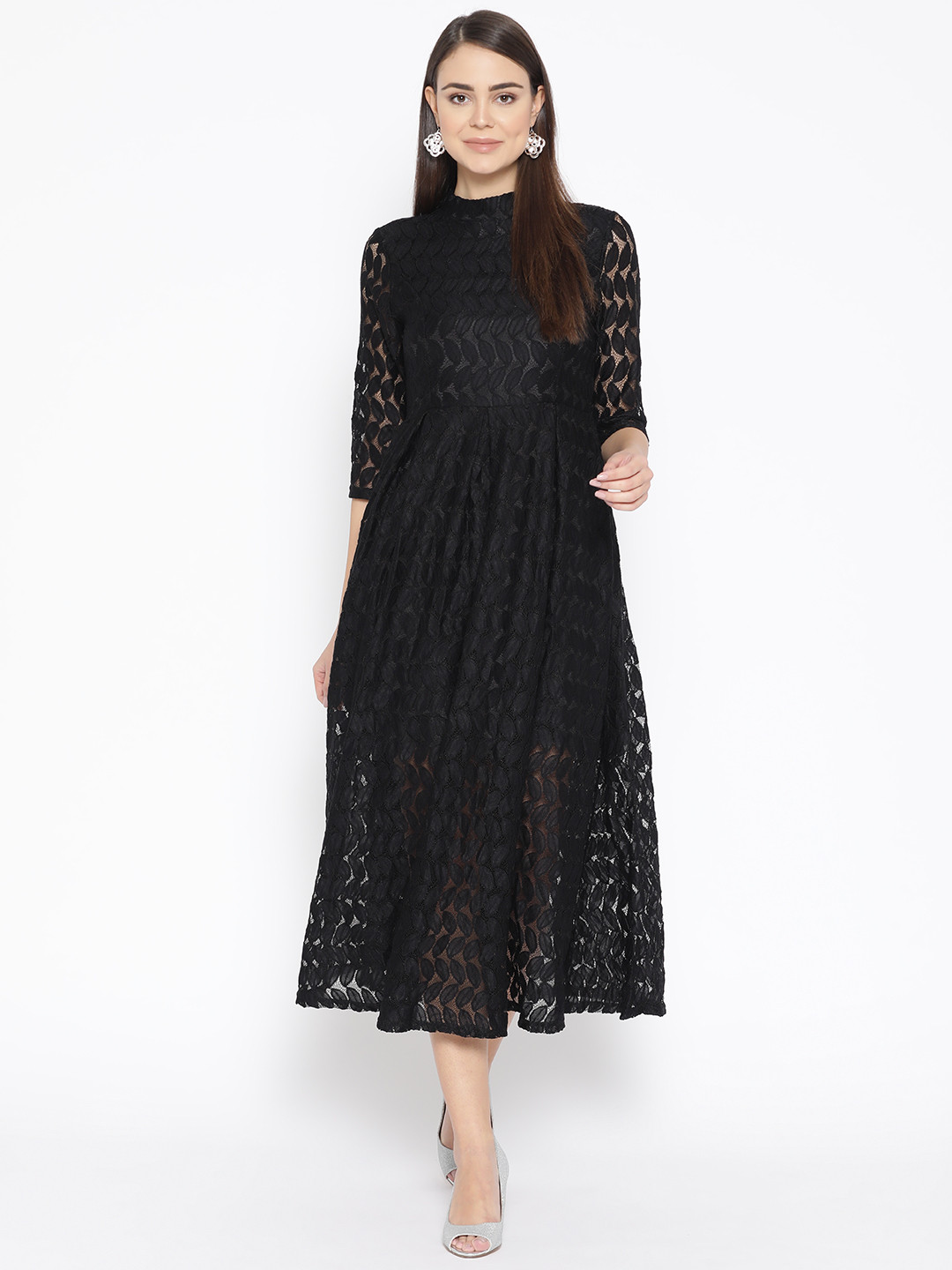 JC Collection Women Black Self Design Maxi Dress