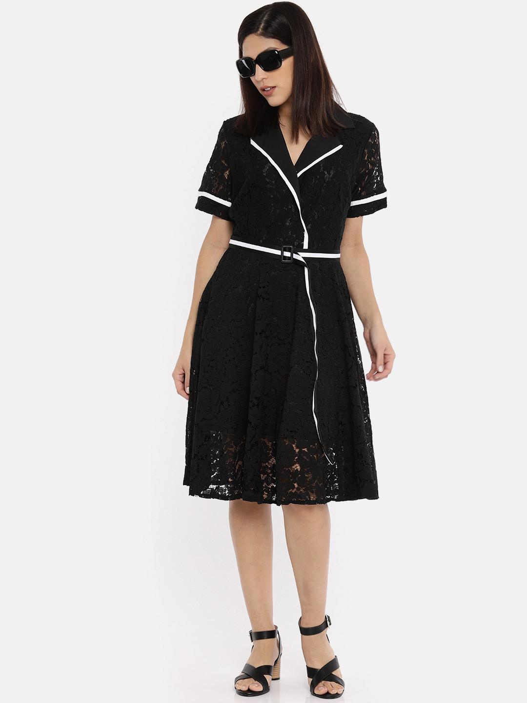 JC Collection Women Black Self Design Fit and Flare Dress