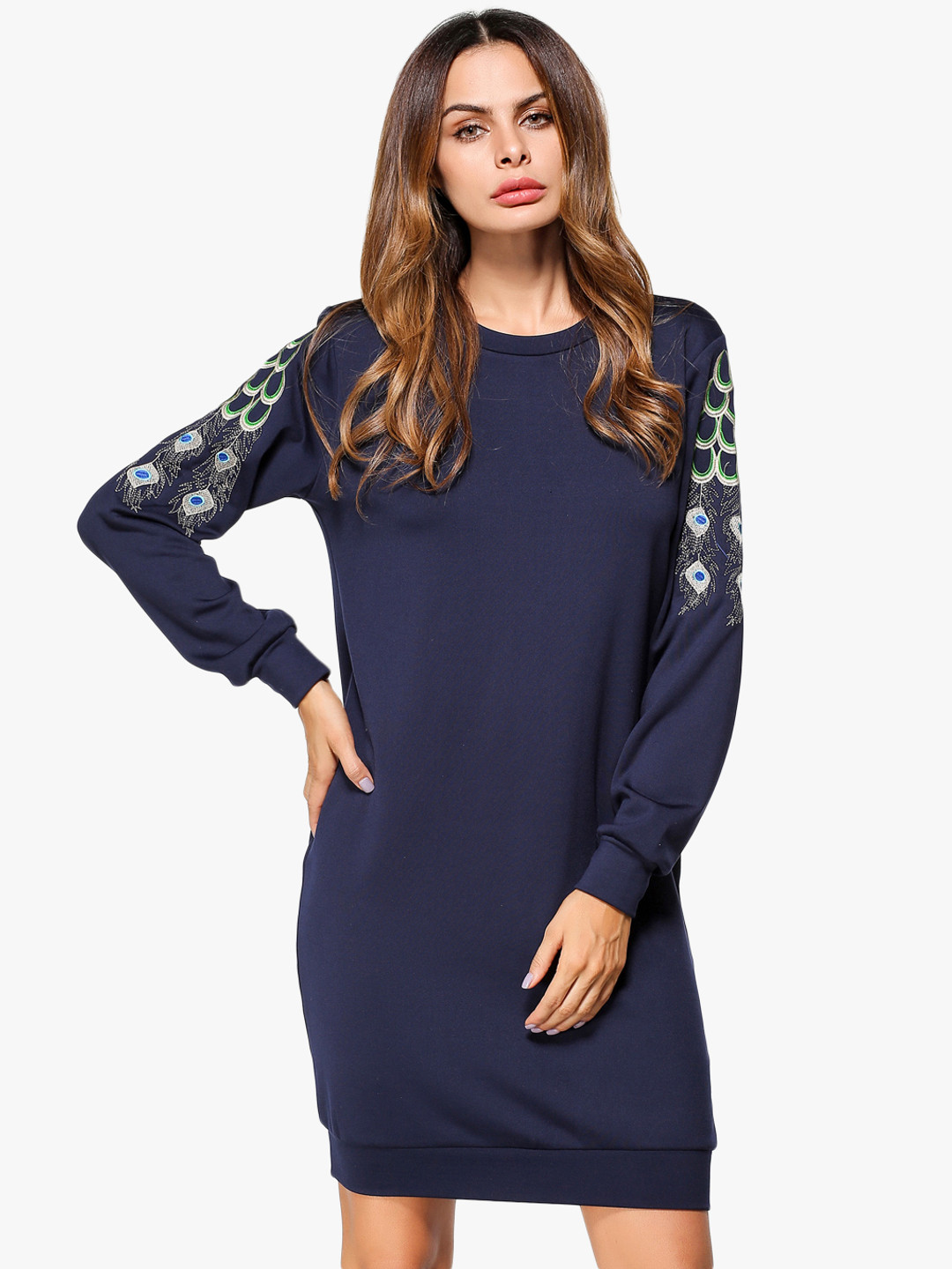 JC Collection Women Navy Blue Solid Sweater Dress