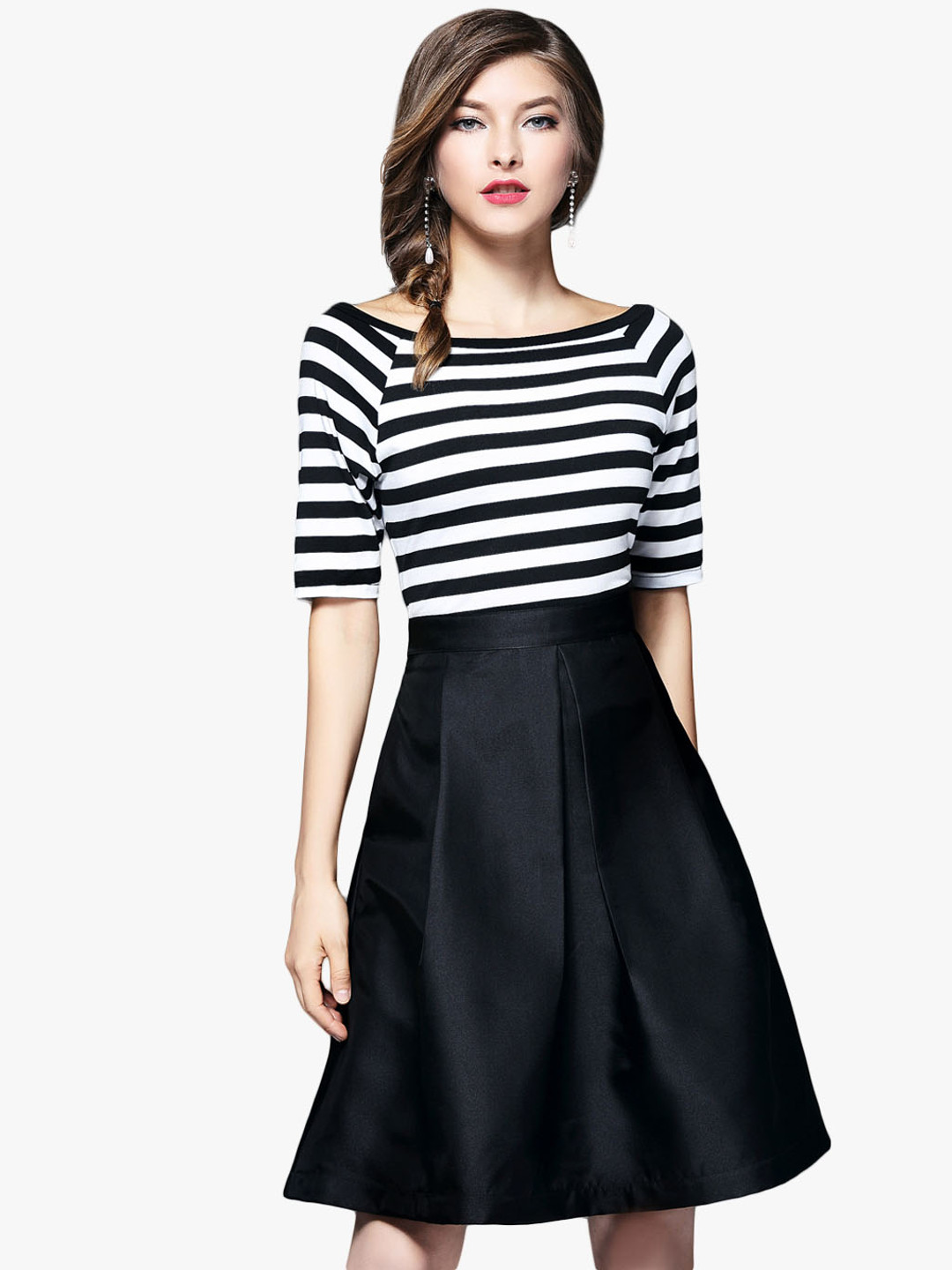 JC Collection Women Black & White Striped Fit and Flare Dress