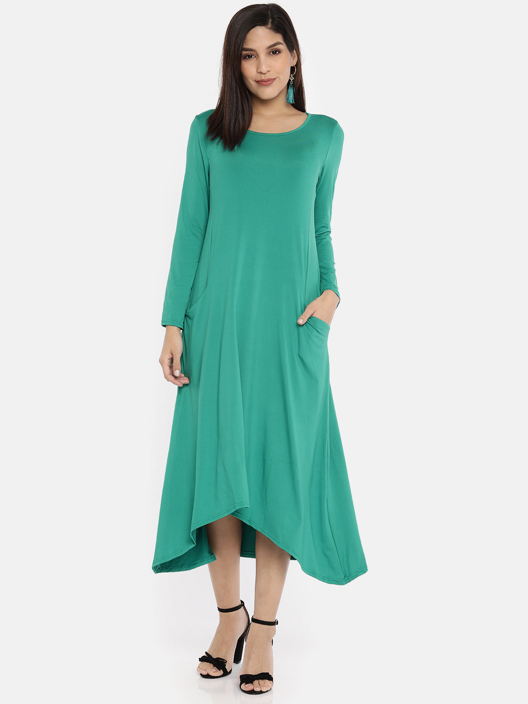 JC Collection Women Teal Green Solid Fit and Flare Dress