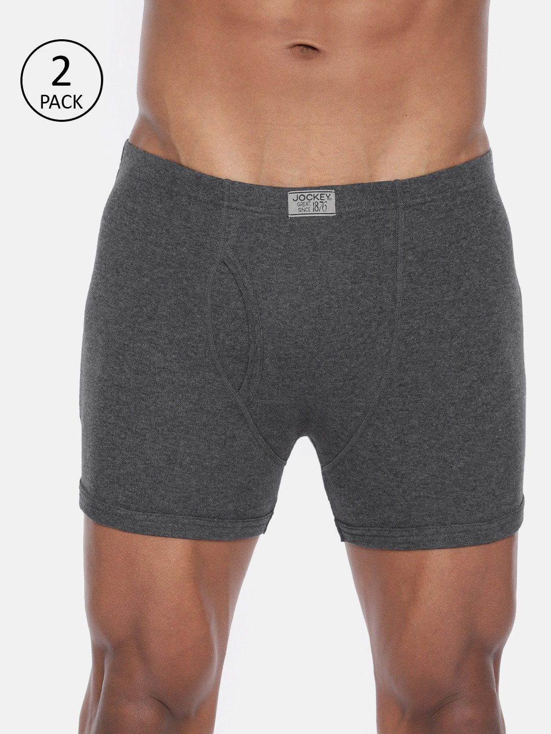 Jockey Men Pack of 2 Solid Charcoal Grey Modern Fit Trunks 8008-0205