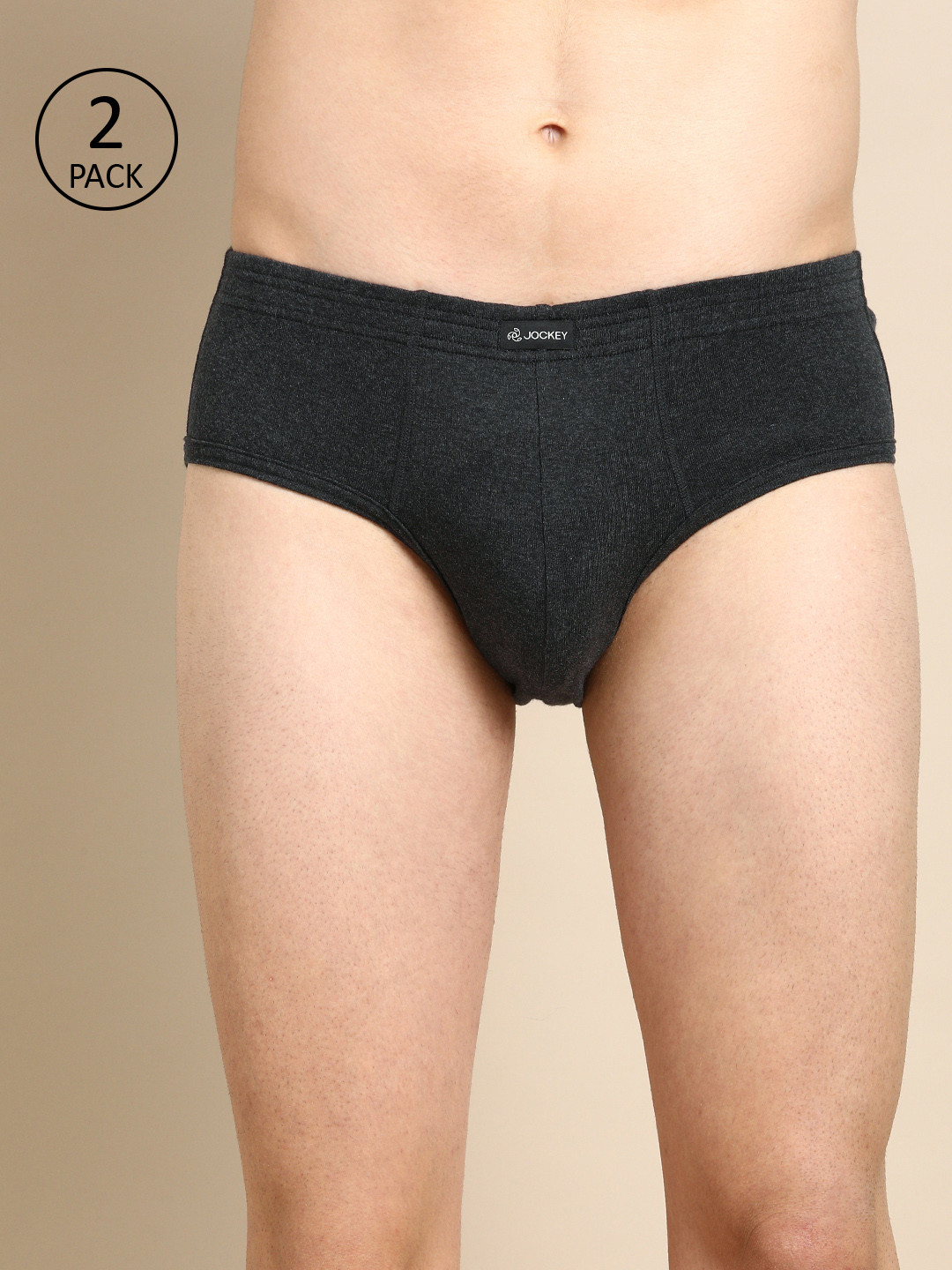 Jockey Men Pack of 2 Charcoal Grey Melange Solid Modern Fit Contour Briefs 1009-0205