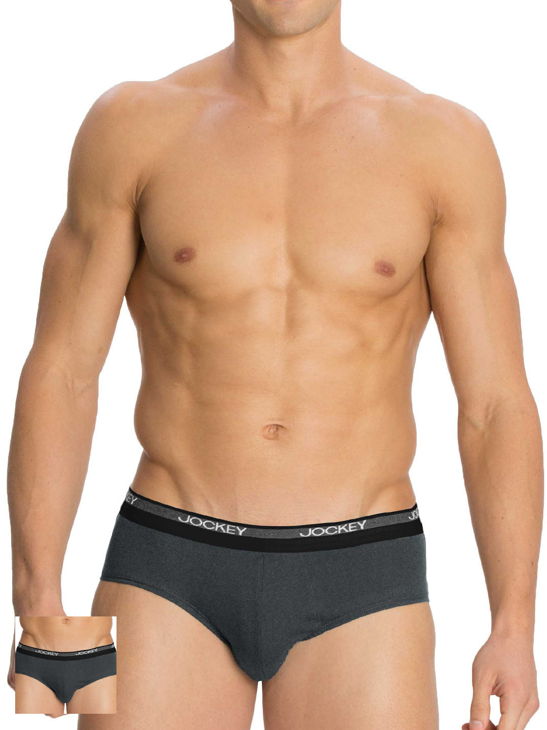 Jockey Men Charcoal Grey Pack of 2 Square Cut Solid Briefs 8037-0205