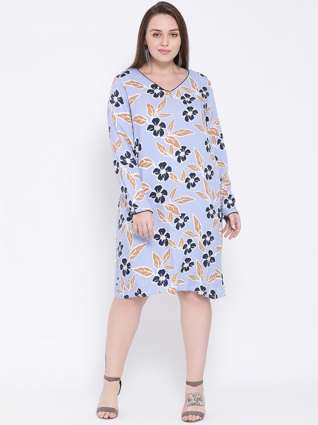 Oxolloxo Women Blue Floral Printed Fit and Flare Dress