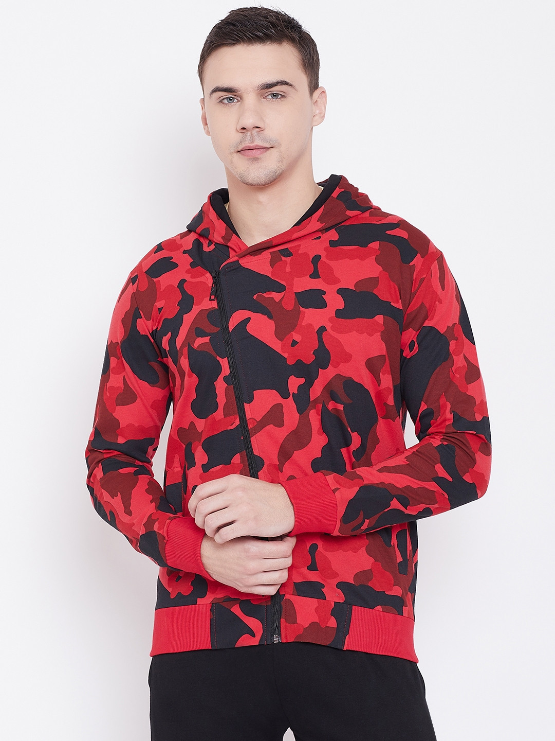 Aesthetic Bodies Men Red & Black Printed Hooded Jacket