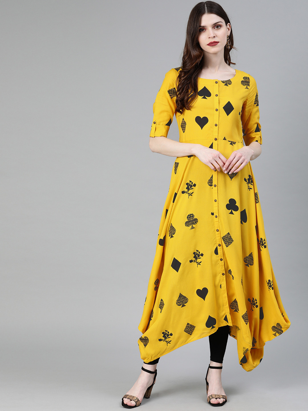 Blissta Women Mustard Yellow Printed A-Line Kurta