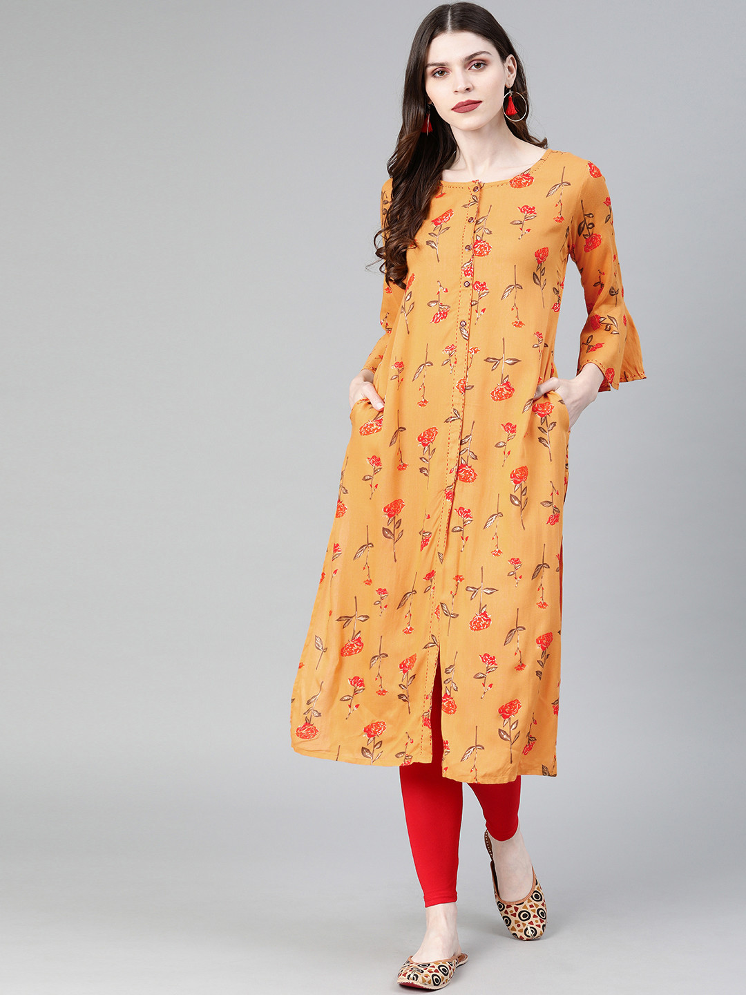 Blissta Women Yellow Printed A-Line Kurta