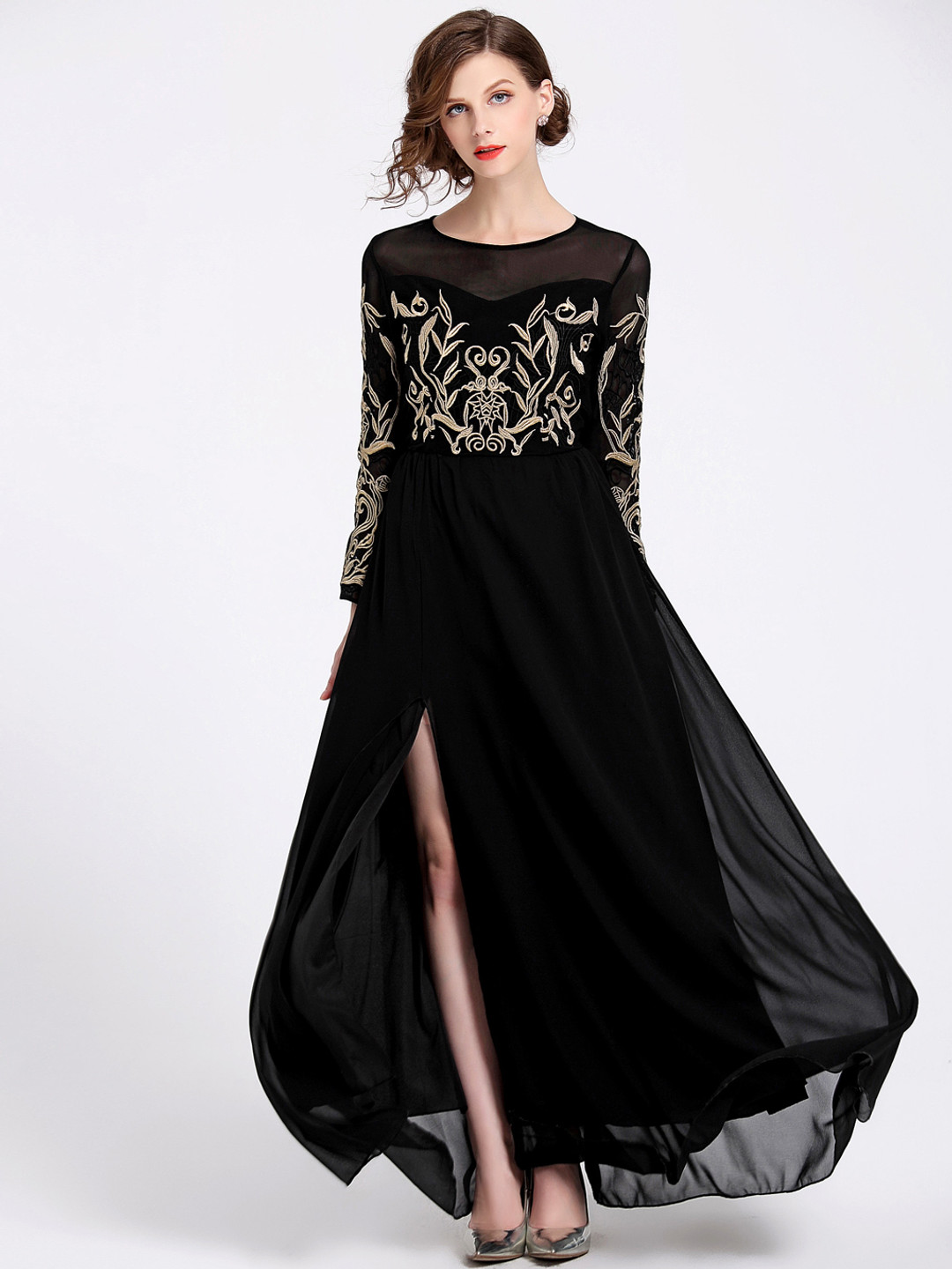 JC Collection Abstract Motifs Embroidered Maxi Dress