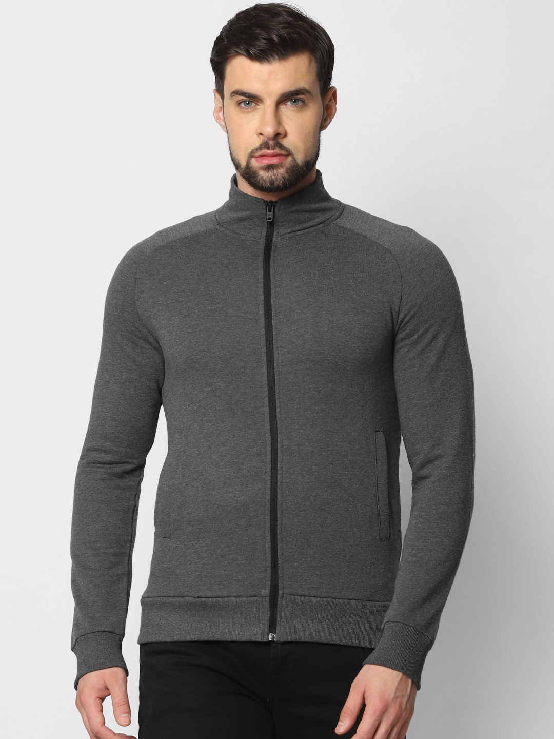 Jack & Jones Men Grey Melange Solid Sweatshirt