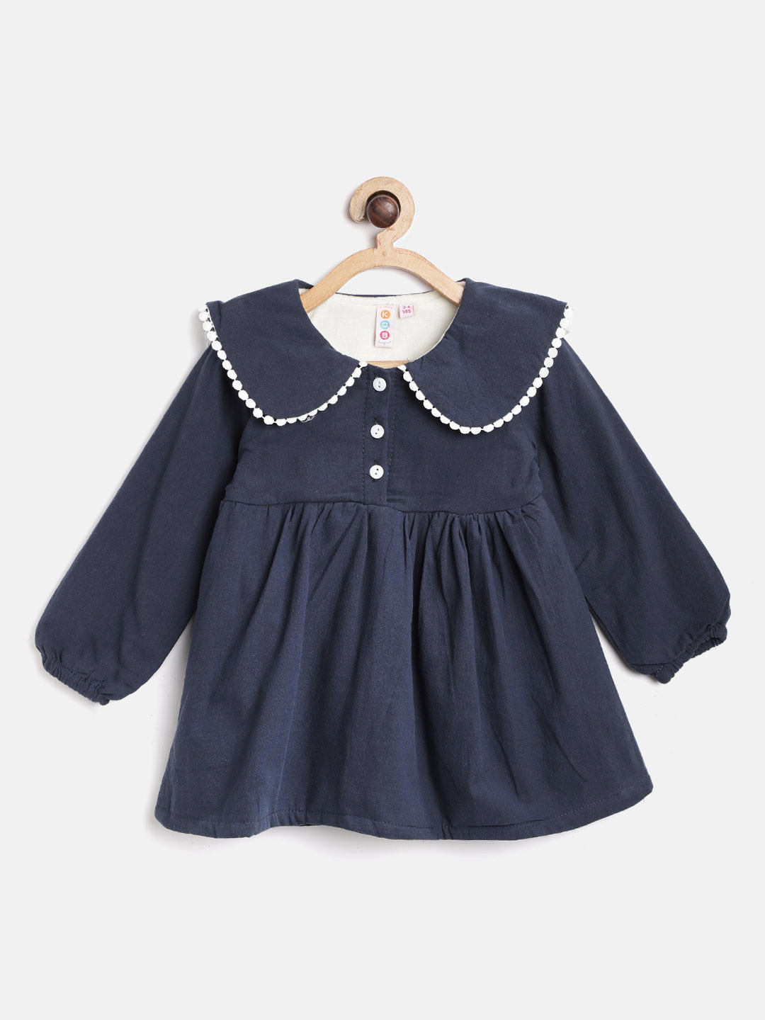 Kids On Board Girls Navy Blue Solid A-Line Fleece Dress