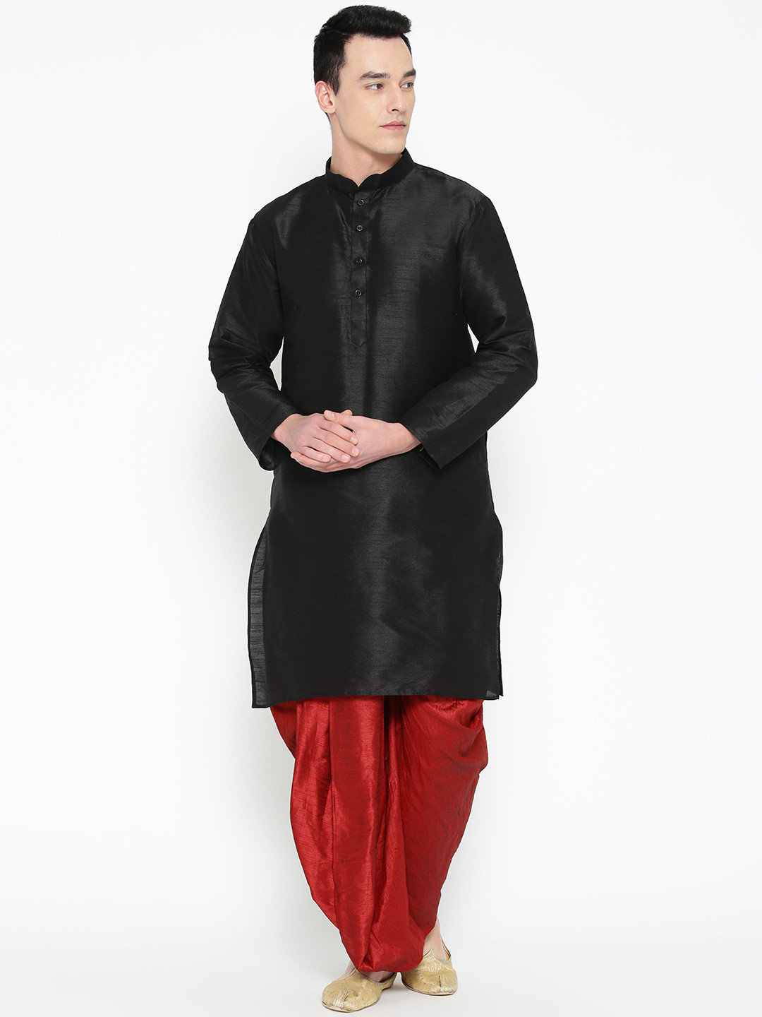 MAG Men Black & Red Solid Kurta with Dhoti Pants