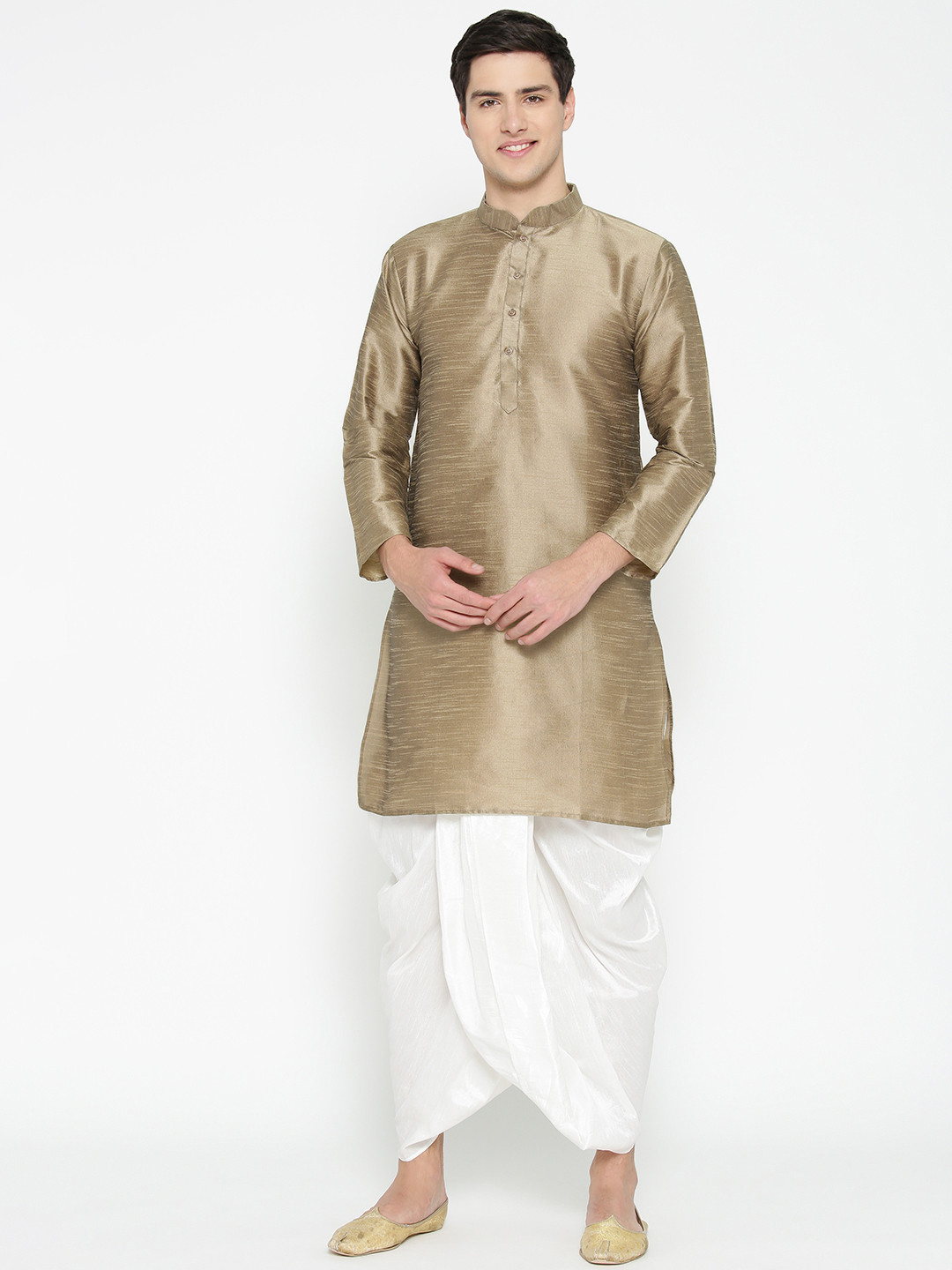 MAG Men Beige & White Solid Kurta with Dhoti Pants