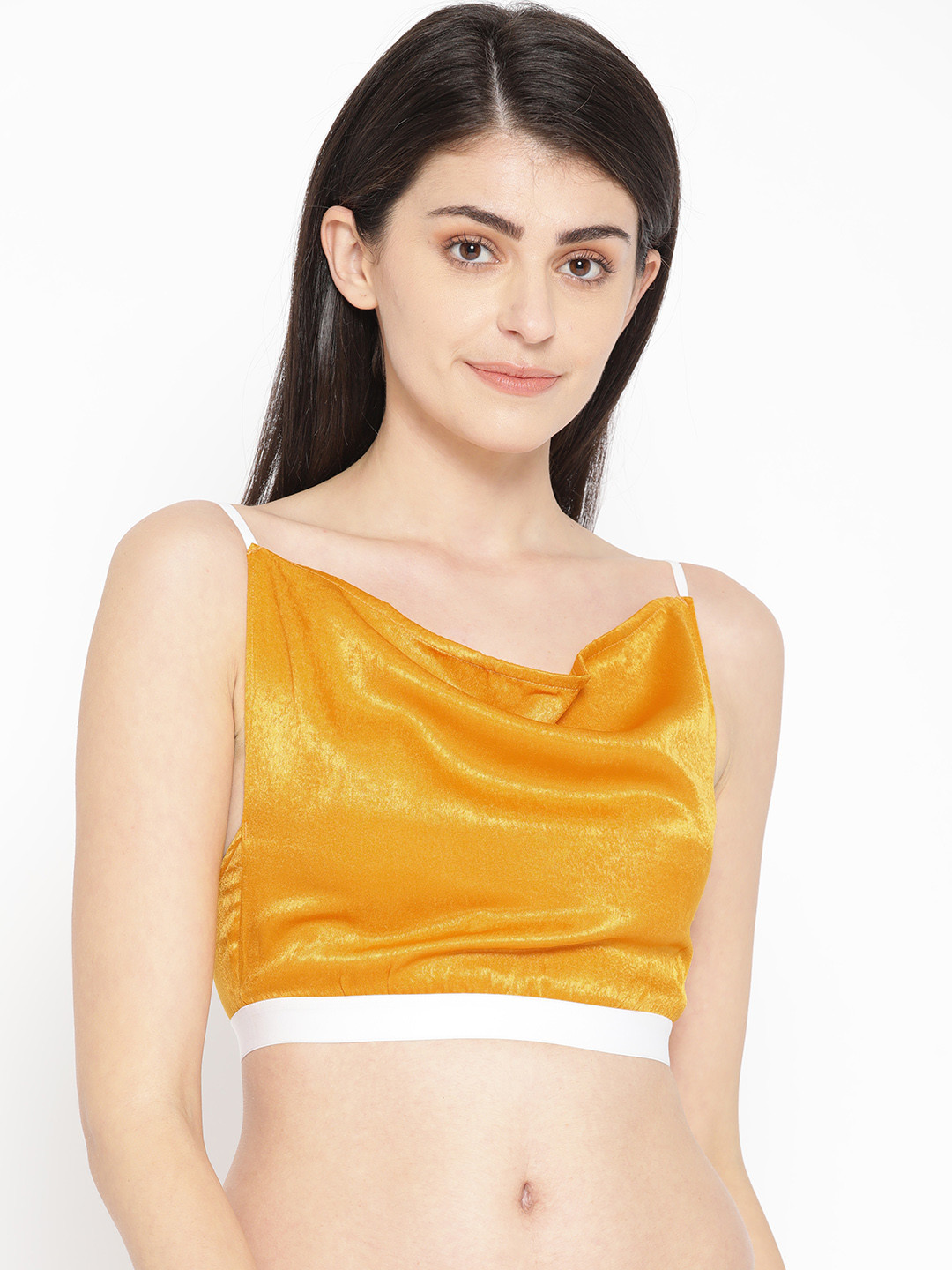 Aoba Woman Mustard Yellow Satin Finish Solid Bralette Top
